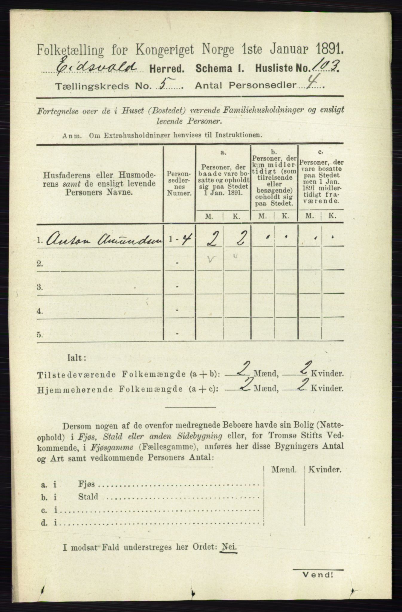 RA, 1891 census for 0237 Eidsvoll, 1891, p. 2737