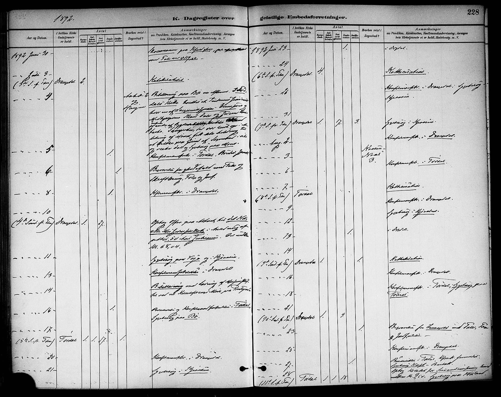Drangedal kirkebøker, AV/SAKO-A-258/F/Fa/L0011: Parish register (official) no. 11 /1, 1885-1894, p. 228