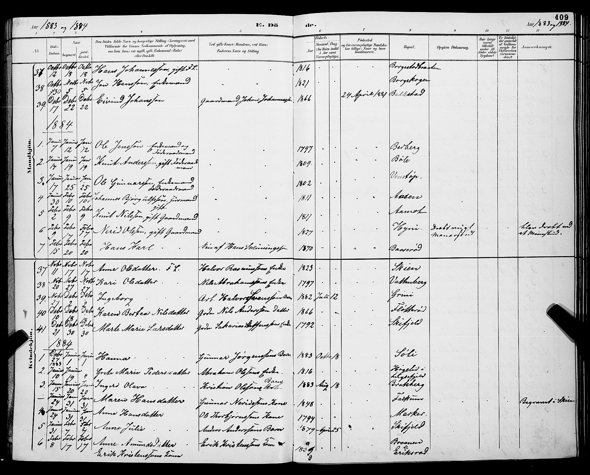 Gjerpen kirkebøker, AV/SAKO-A-265/G/Ga/L0002: Parish register (copy) no. I 2, 1883-1900, p. 409