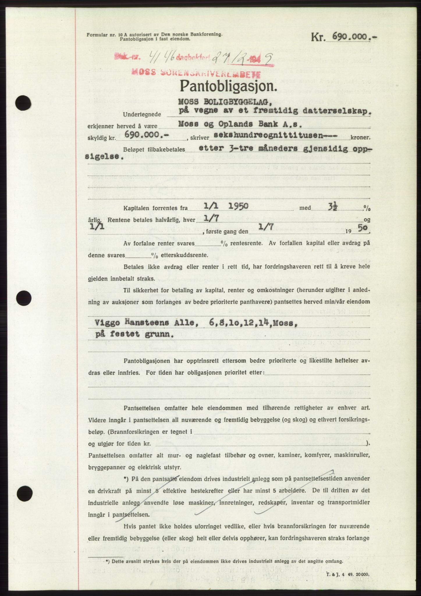 Moss sorenskriveri, SAO/A-10168: Mortgage book no. B23, 1949-1950, Diary no: : 4146/1949