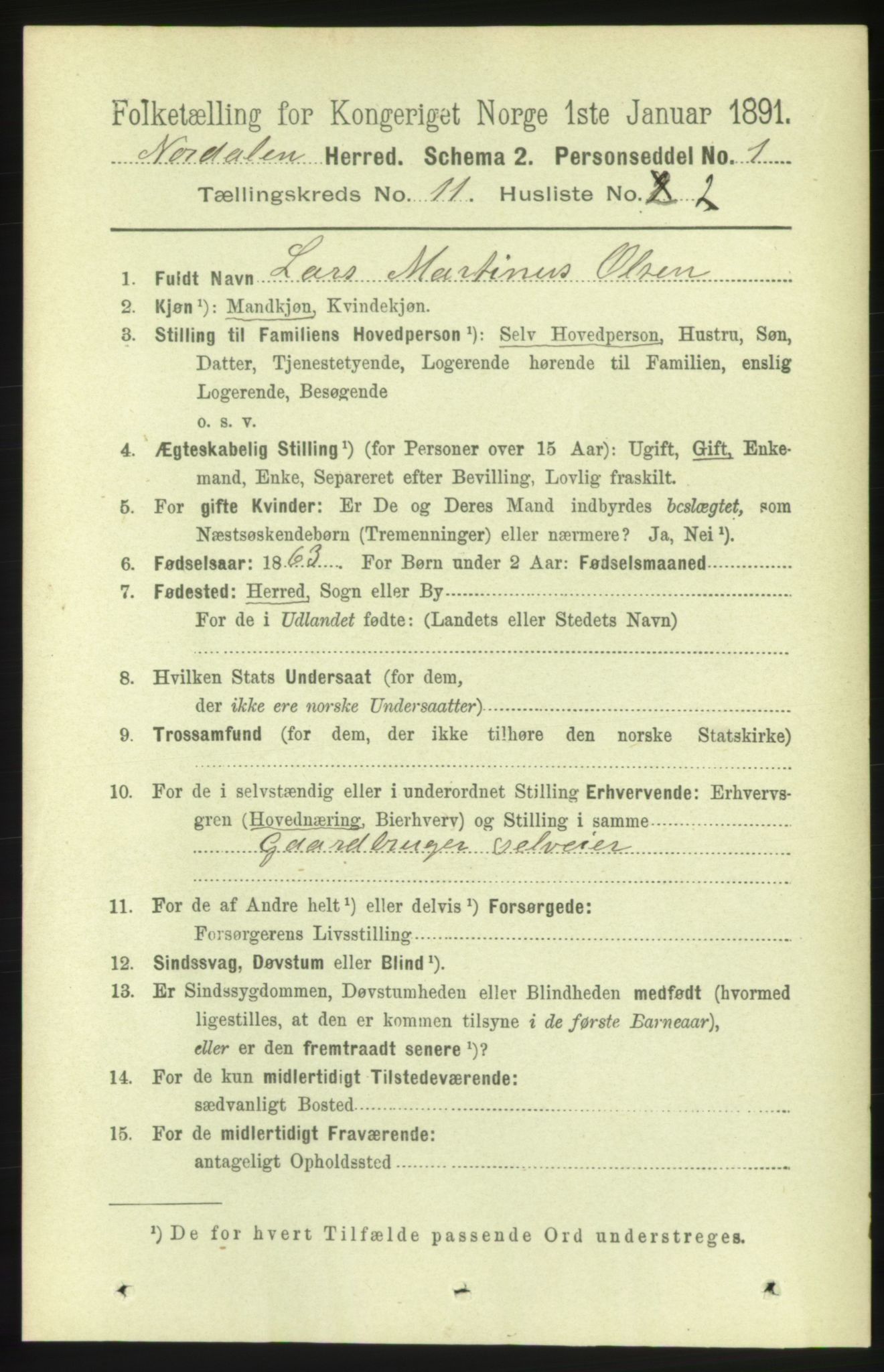 RA, 1891 census for 1524 Norddal, 1891, p. 2510