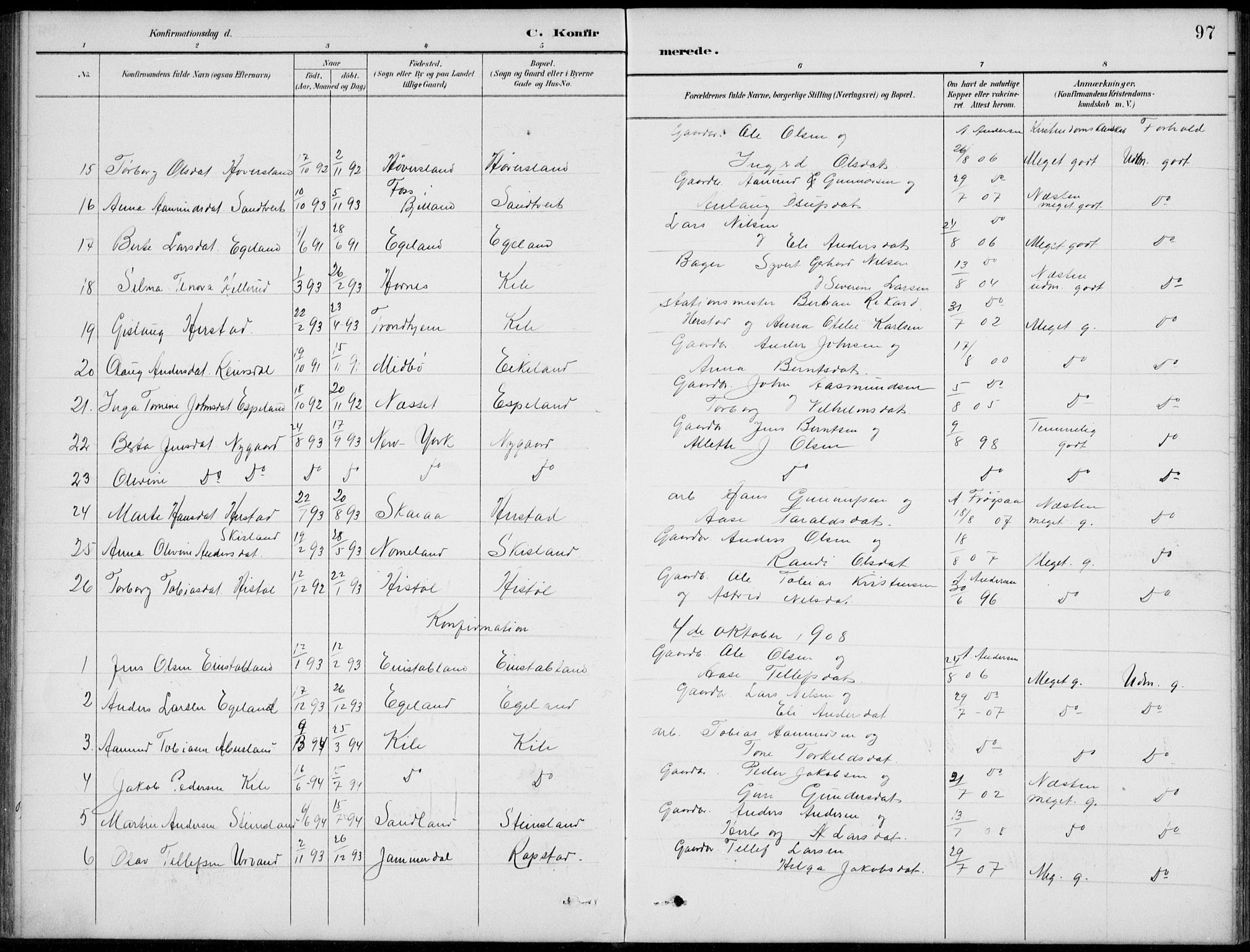 Vennesla sokneprestkontor, AV/SAK-1111-0045/Fb/Fba/L0003: Parish register (copy) no. B 3, 1890-1919, p. 97