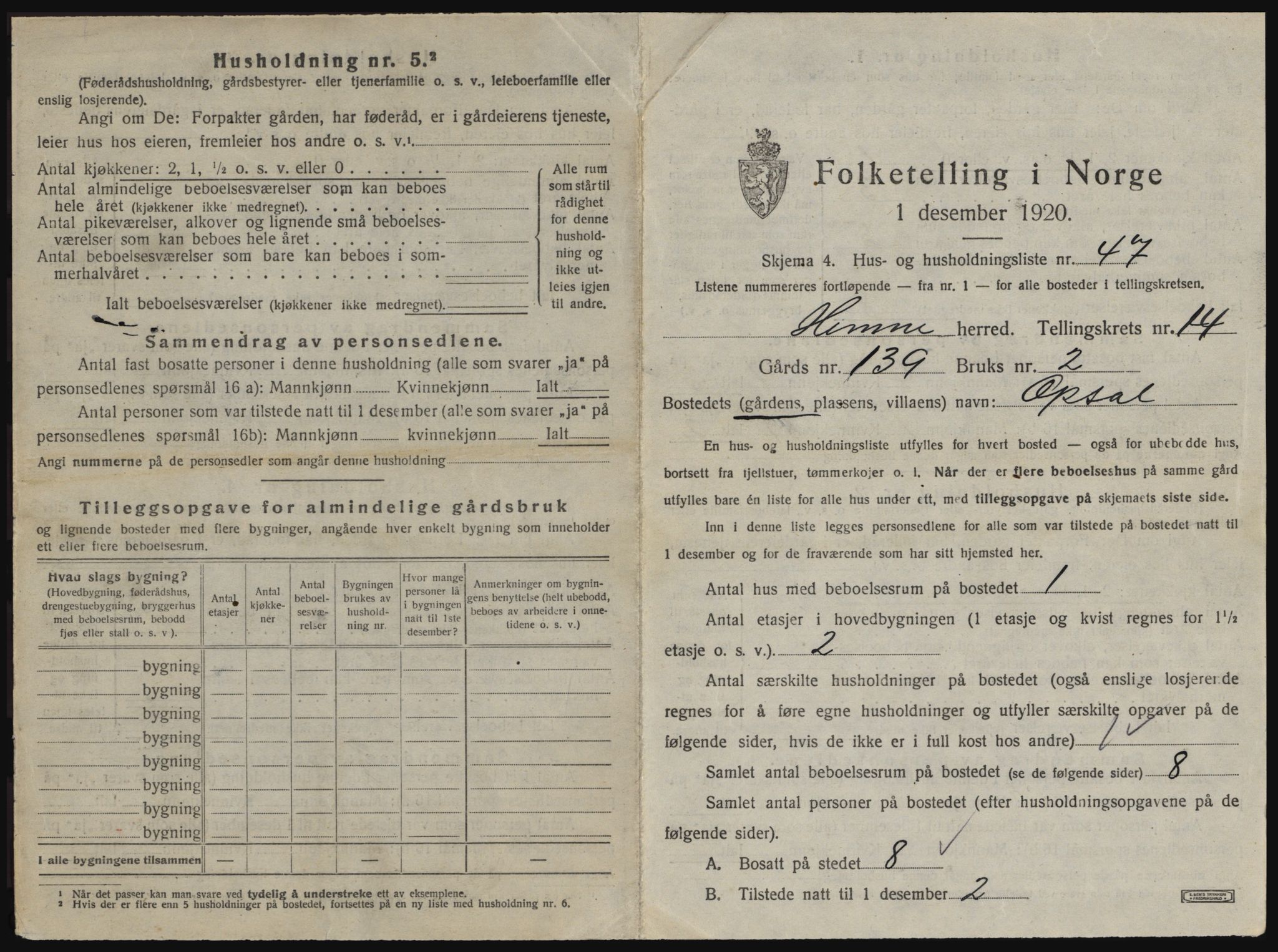 SAT, 1920 census for Hemne, 1920, p. 1234