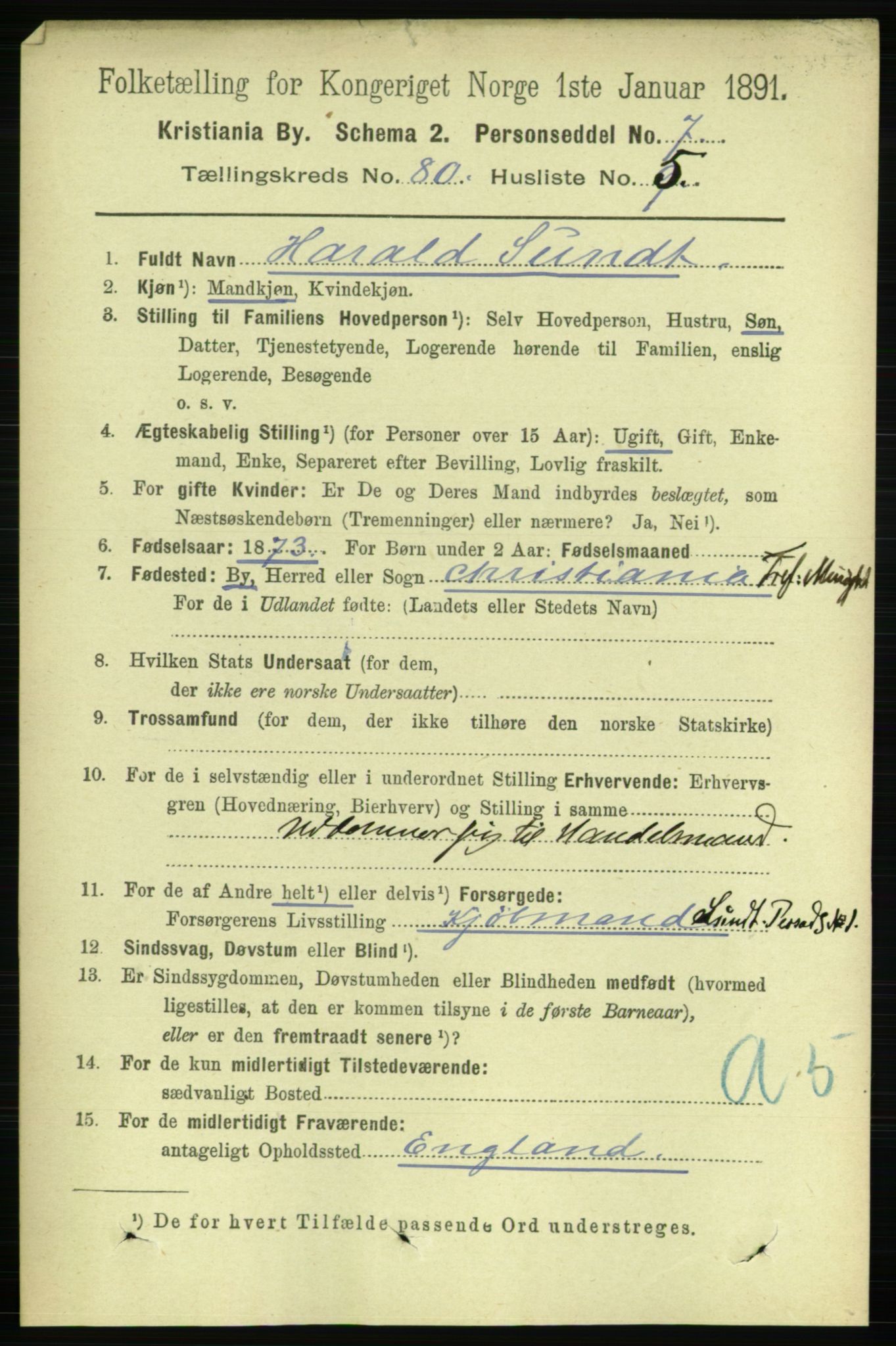 RA, 1891 census for 0301 Kristiania, 1891, p. 41320