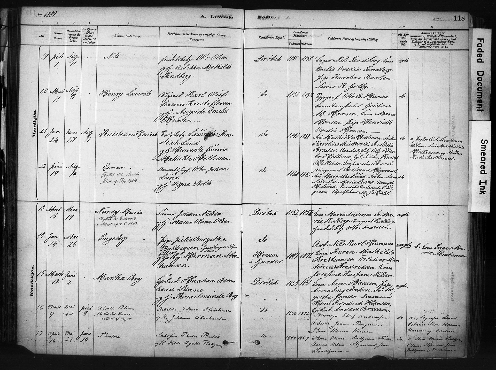 Drøbak prestekontor Kirkebøker, AV/SAO-A-10142a/F/Fb/L0001: Parish register (official) no. II 1, 1878-1891, p. 118