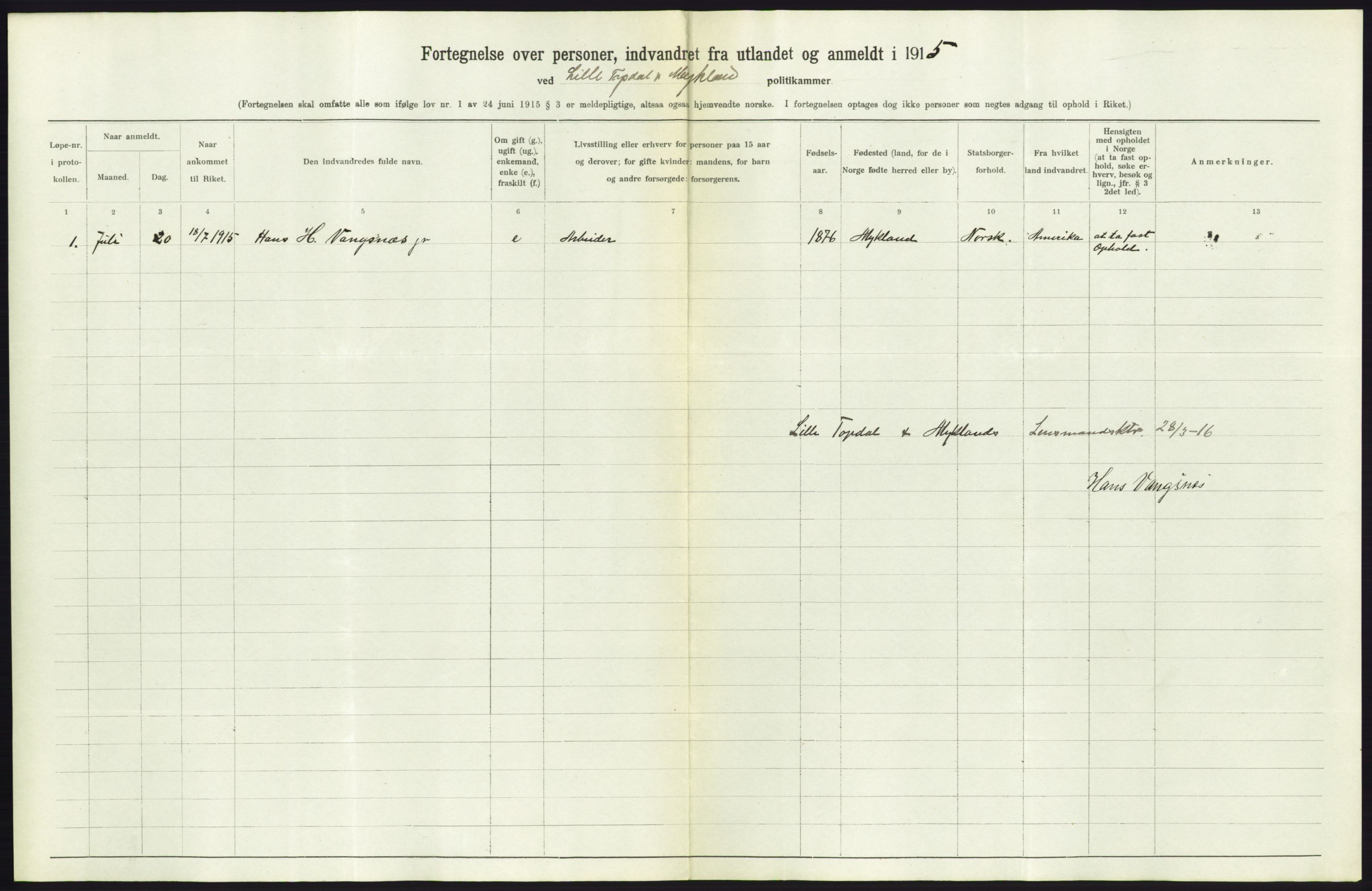 Statistisk sentralbyrå, Sosioøkonomiske emner, Folketellinger, boliger og boforhold, AV/RA-S-2231/F/Fa/L0001: Innvandring. Navn/fylkesvis, 1915, p. 326