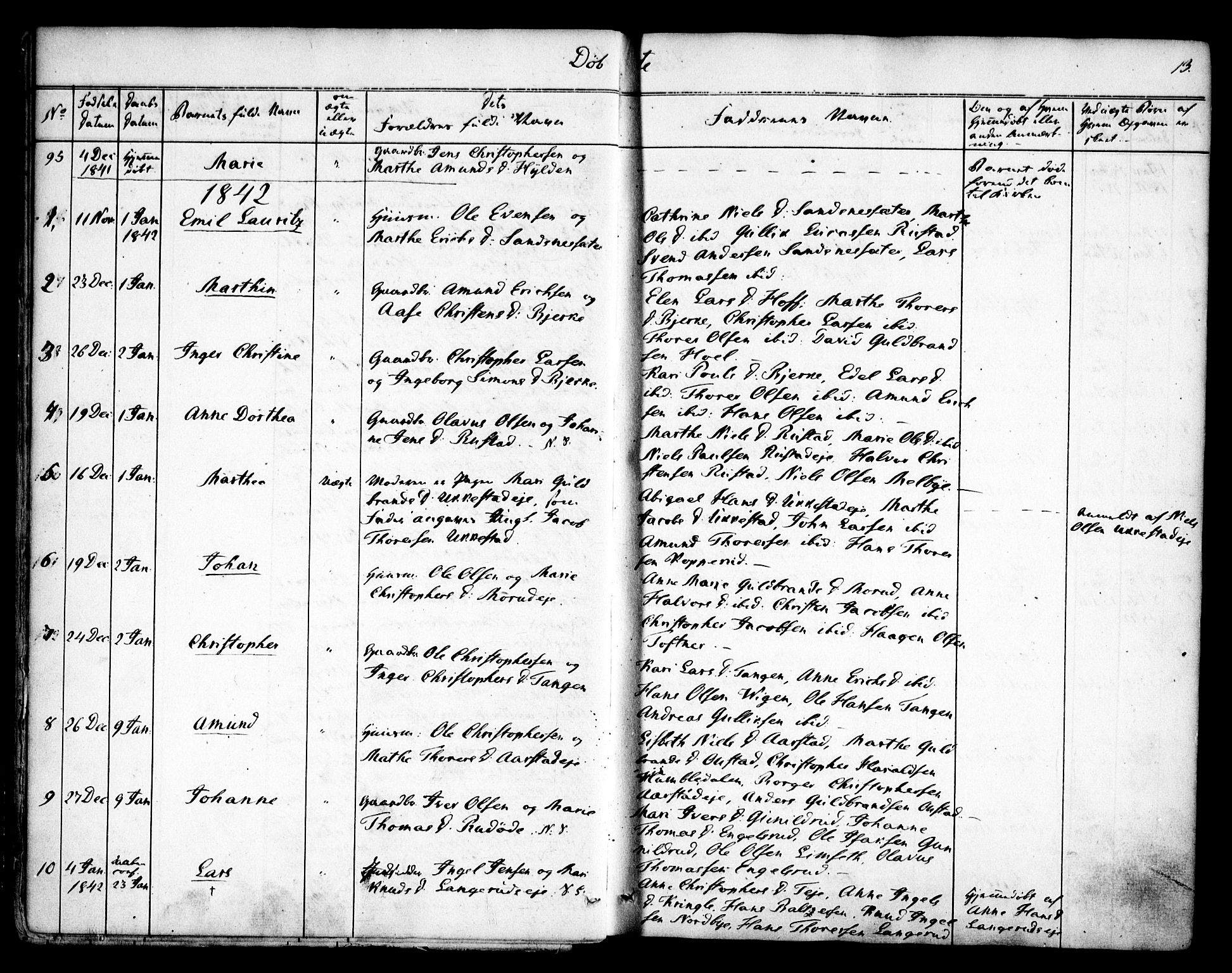 Nannestad prestekontor Kirkebøker, AV/SAO-A-10414a/F/Fa/L0010: Parish register (official) no. I 10, 1840-1850, p. 13