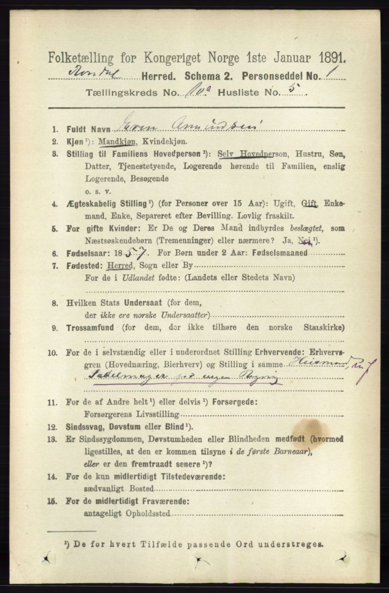RA, 1891 census for 0416 Romedal, 1891, p. 4837