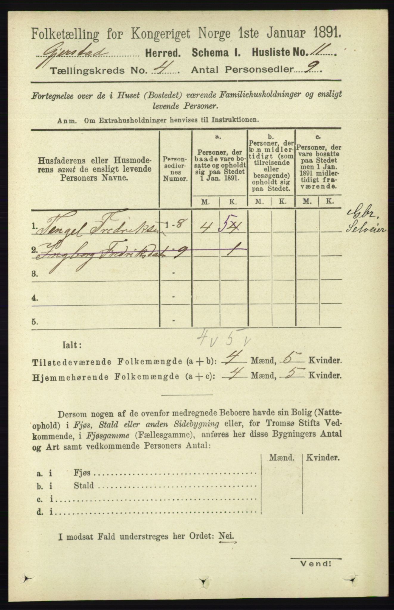 RA, 1891 census for 0911 Gjerstad, 1891, p. 1448