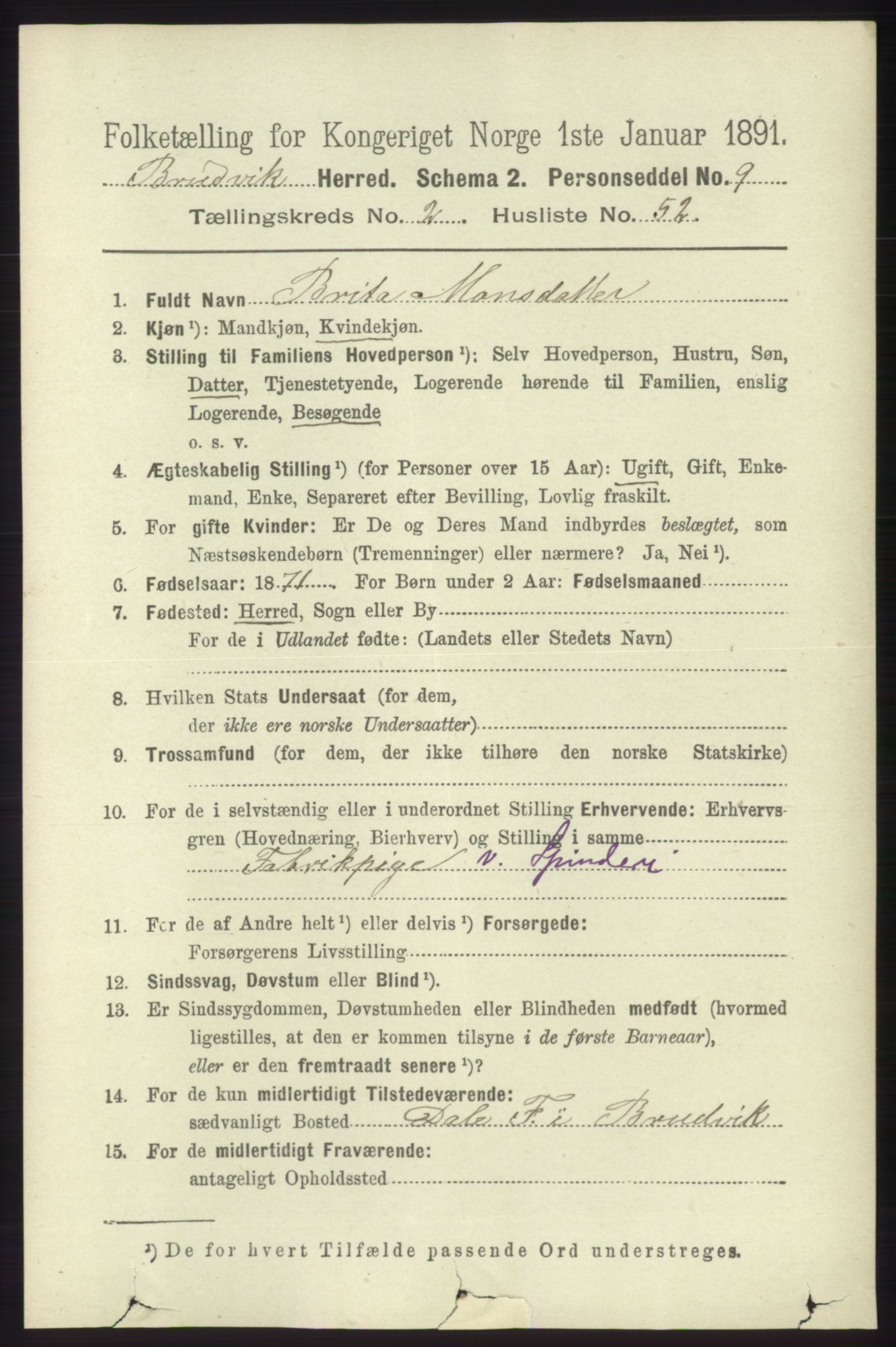 RA, 1891 census for 1251 Bruvik, 1891, p. 791