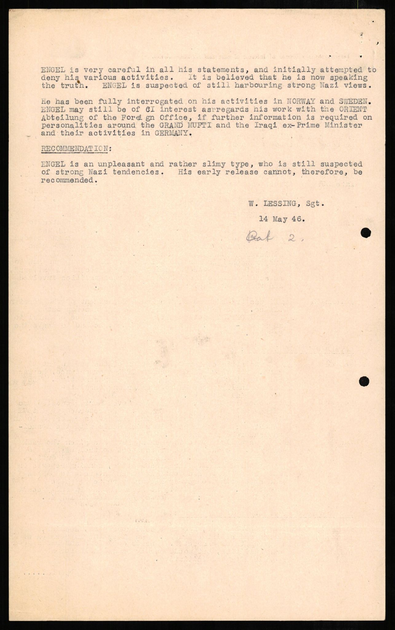 Forsvaret, Forsvarets overkommando II, AV/RA-RAFA-3915/D/Db/L0007: CI Questionaires. Tyske okkupasjonsstyrker i Norge. Tyskere., 1945-1946, p. 198