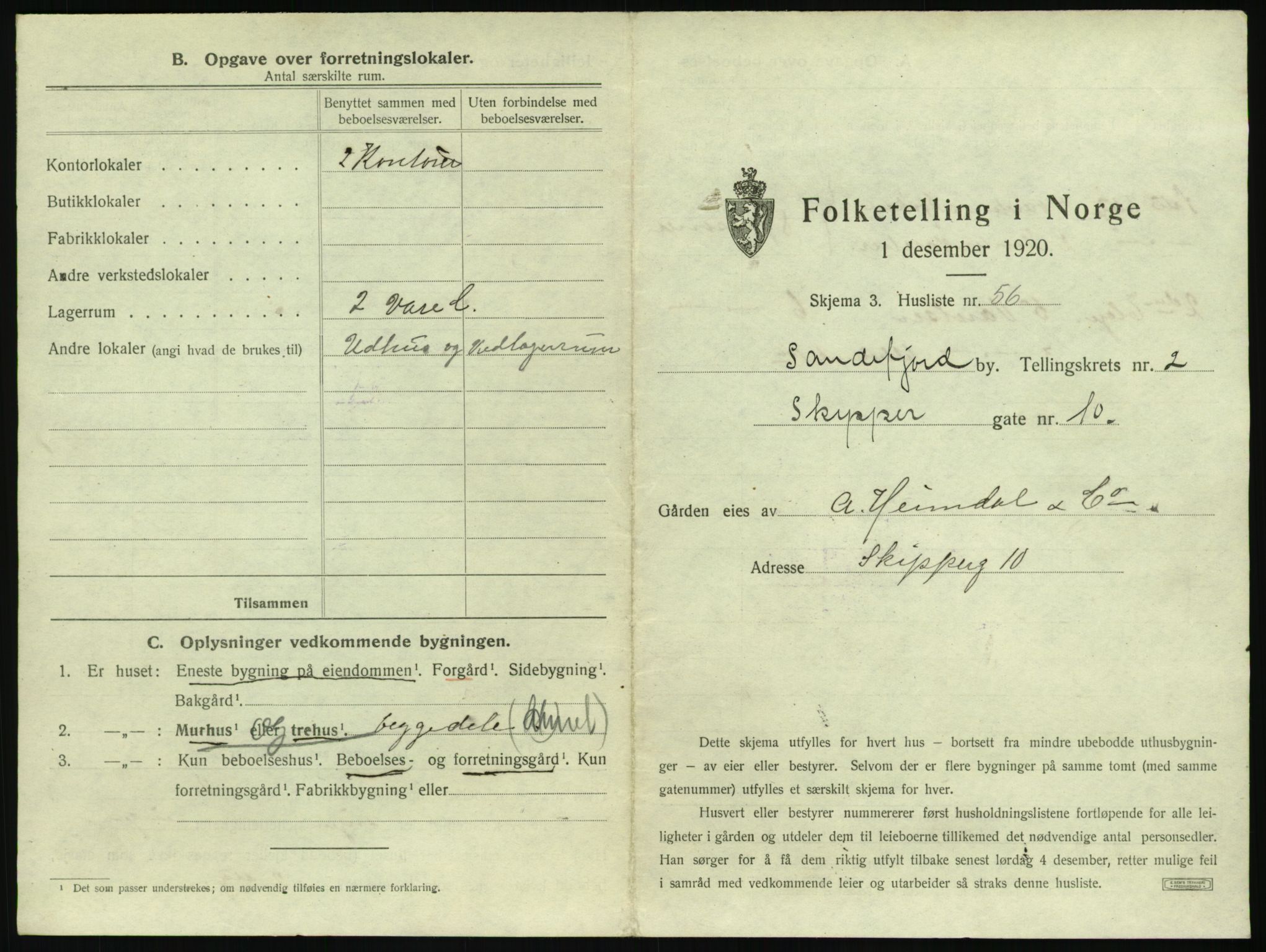 SAKO, 1920 census for Sandefjord, 1920, p. 330