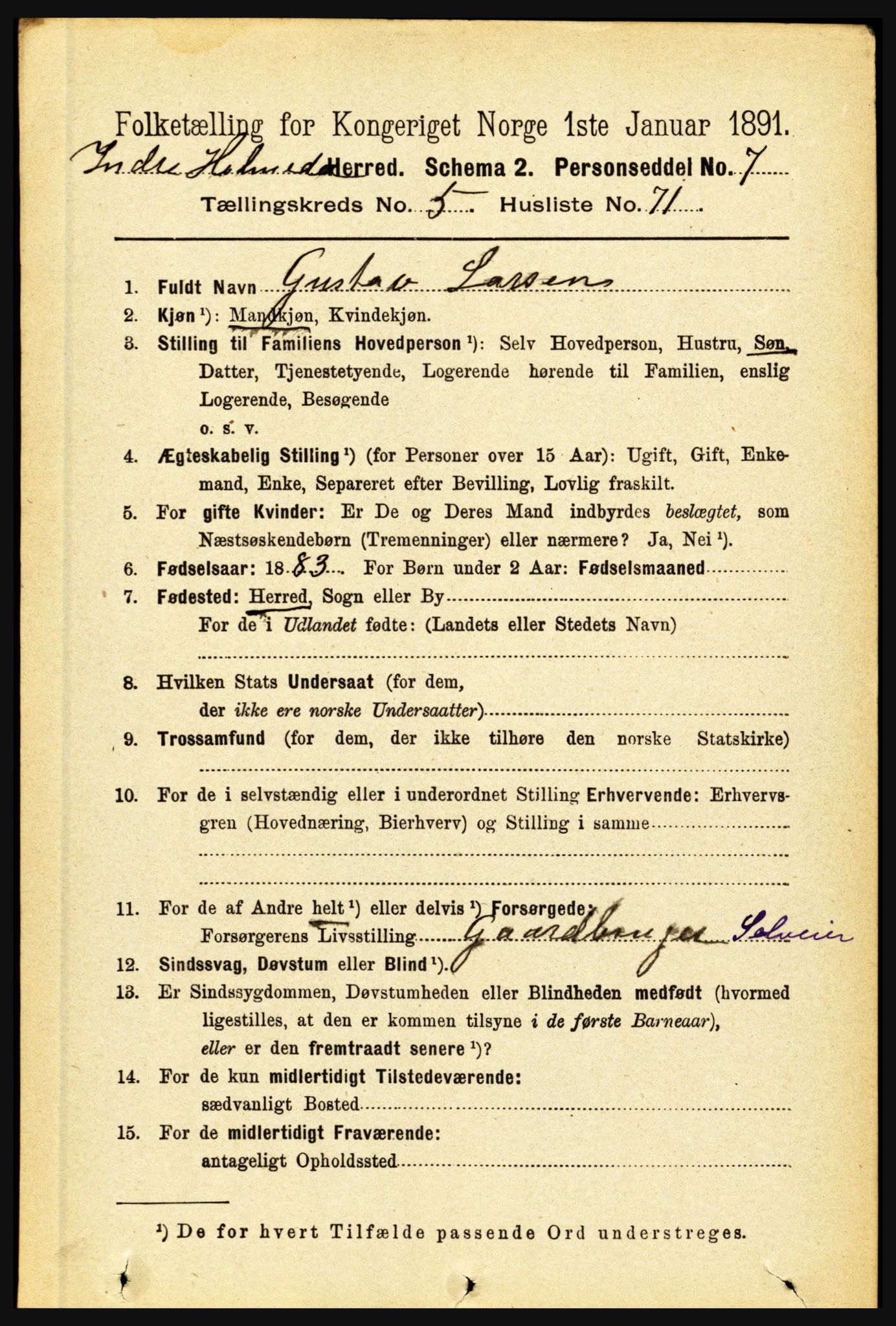 RA, 1891 census for 1430 Indre Holmedal, 1891, p. 2349