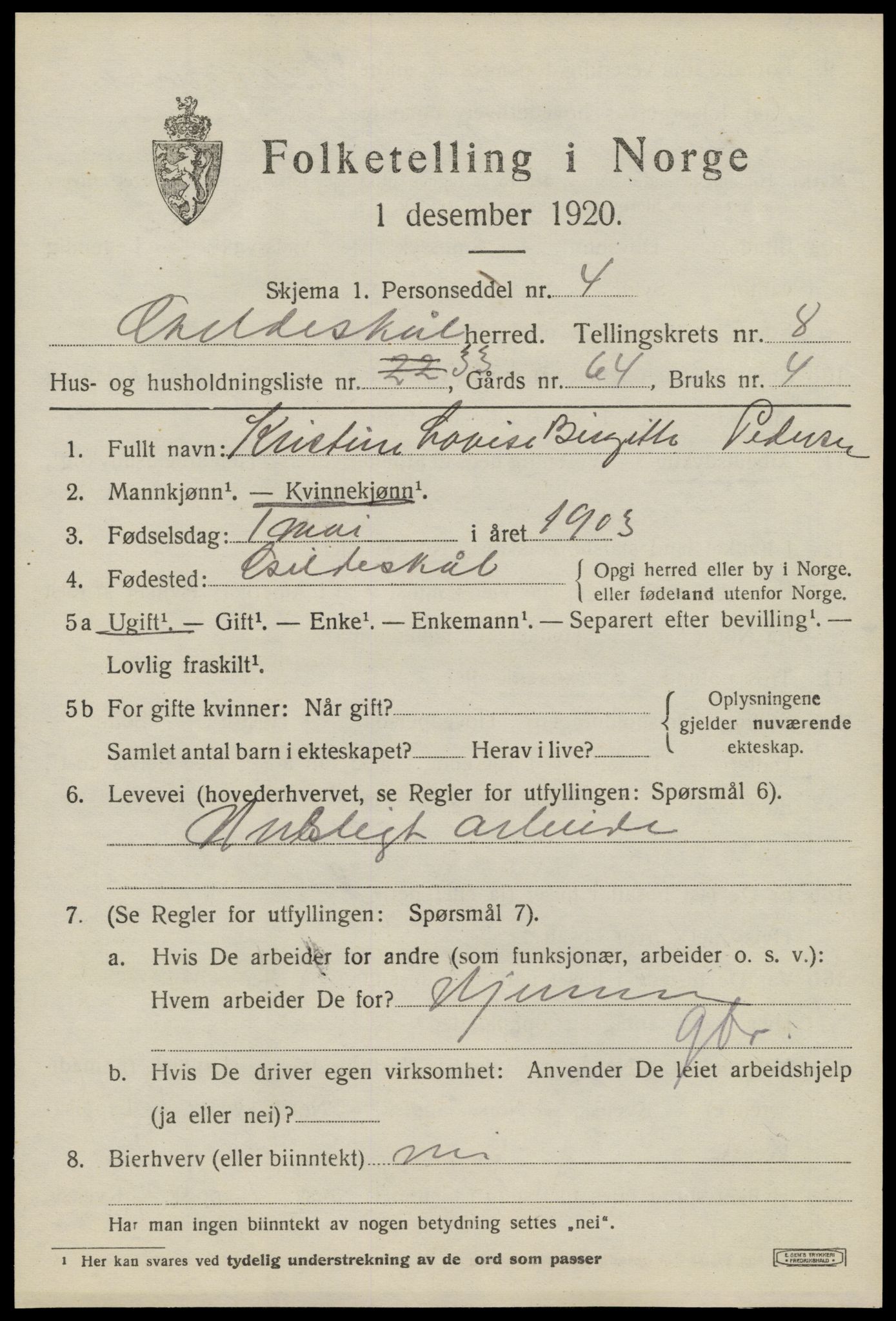 SAT, 1920 census for Gildeskål, 1920, p. 5792