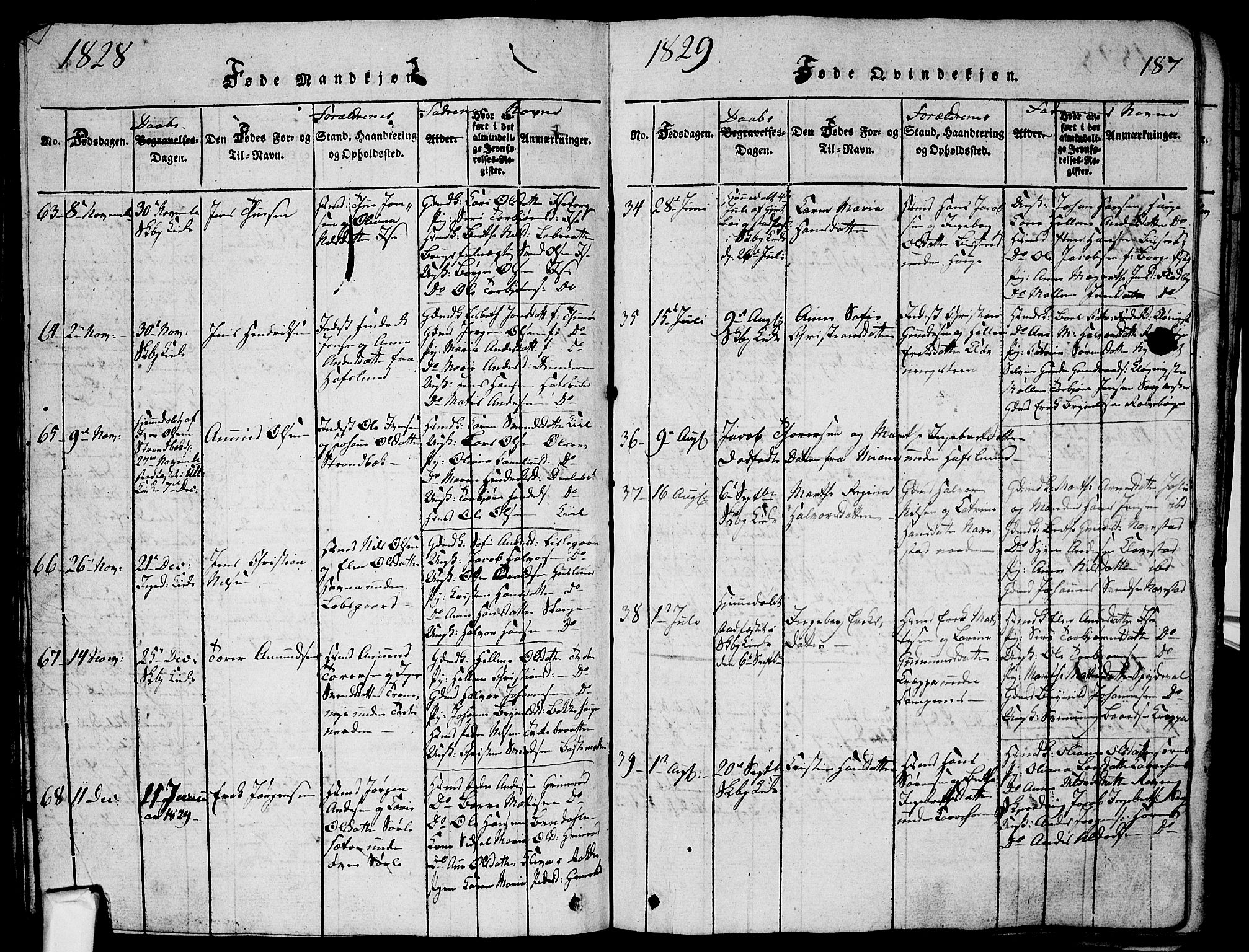 Skjeberg prestekontor Kirkebøker, AV/SAO-A-10923/G/Ga/L0001: Parish register (copy) no. I 1, 1815-1830, p. 187