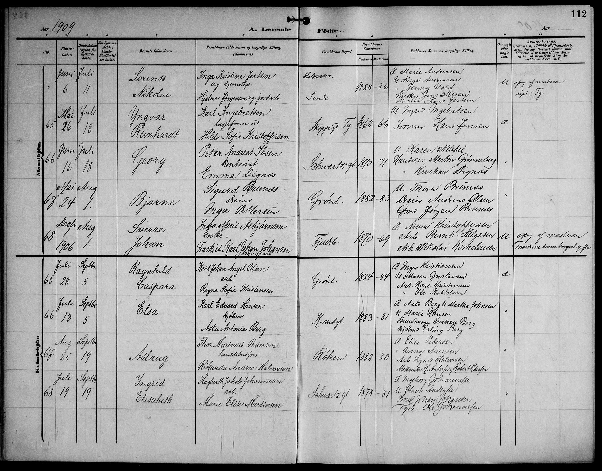 Strømsø kirkebøker, AV/SAKO-A-246/F/Fa/L0026: Parish register (official) no. I 26, 1905-1914, p. 112