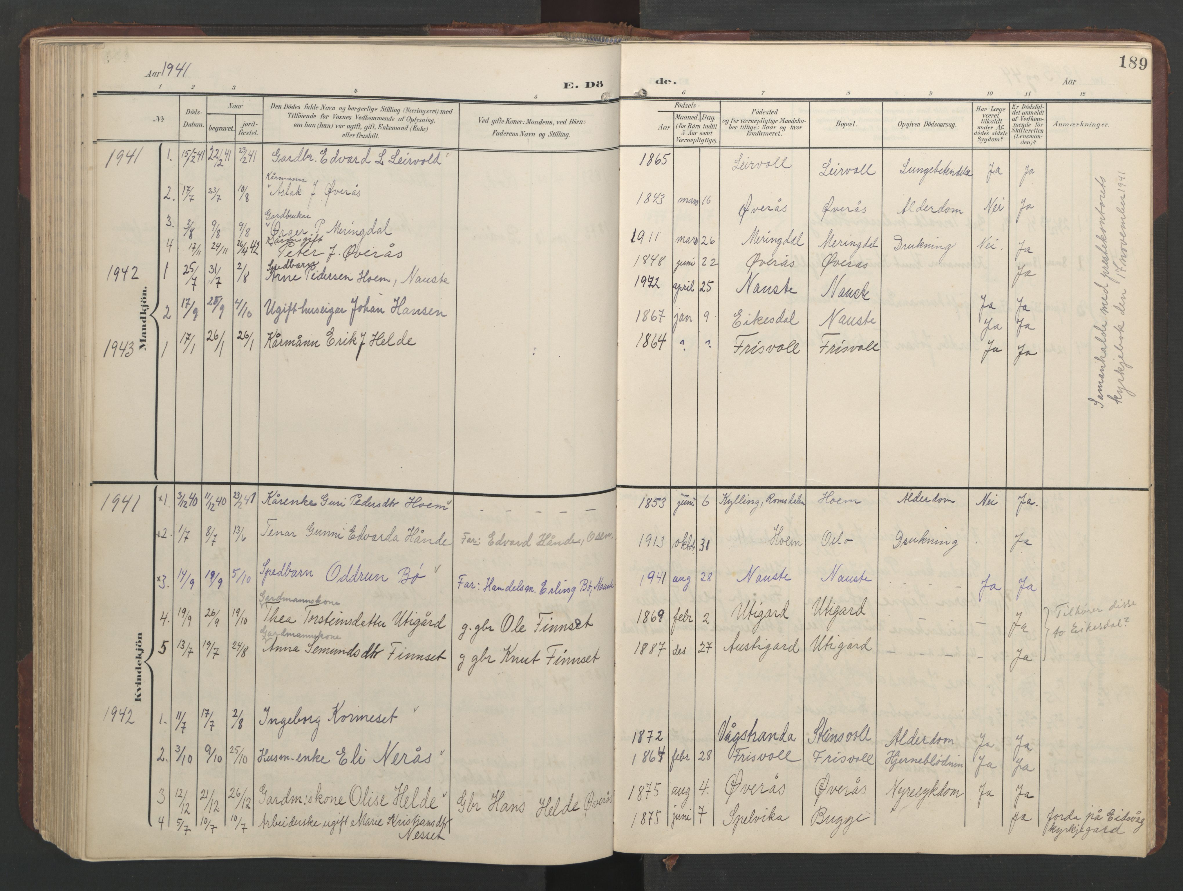 Ministerialprotokoller, klokkerbøker og fødselsregistre - Møre og Romsdal, AV/SAT-A-1454/552/L0639: Parish register (copy) no. 552C02, 1903-1960, p. 189