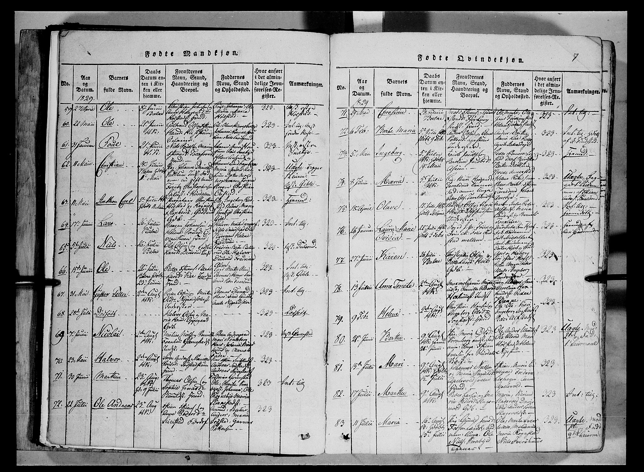 Østre Toten prestekontor, AV/SAH-PREST-104/H/Ha/Haa/L0001: Parish register (official) no. 1, 1828-1839, p. 7