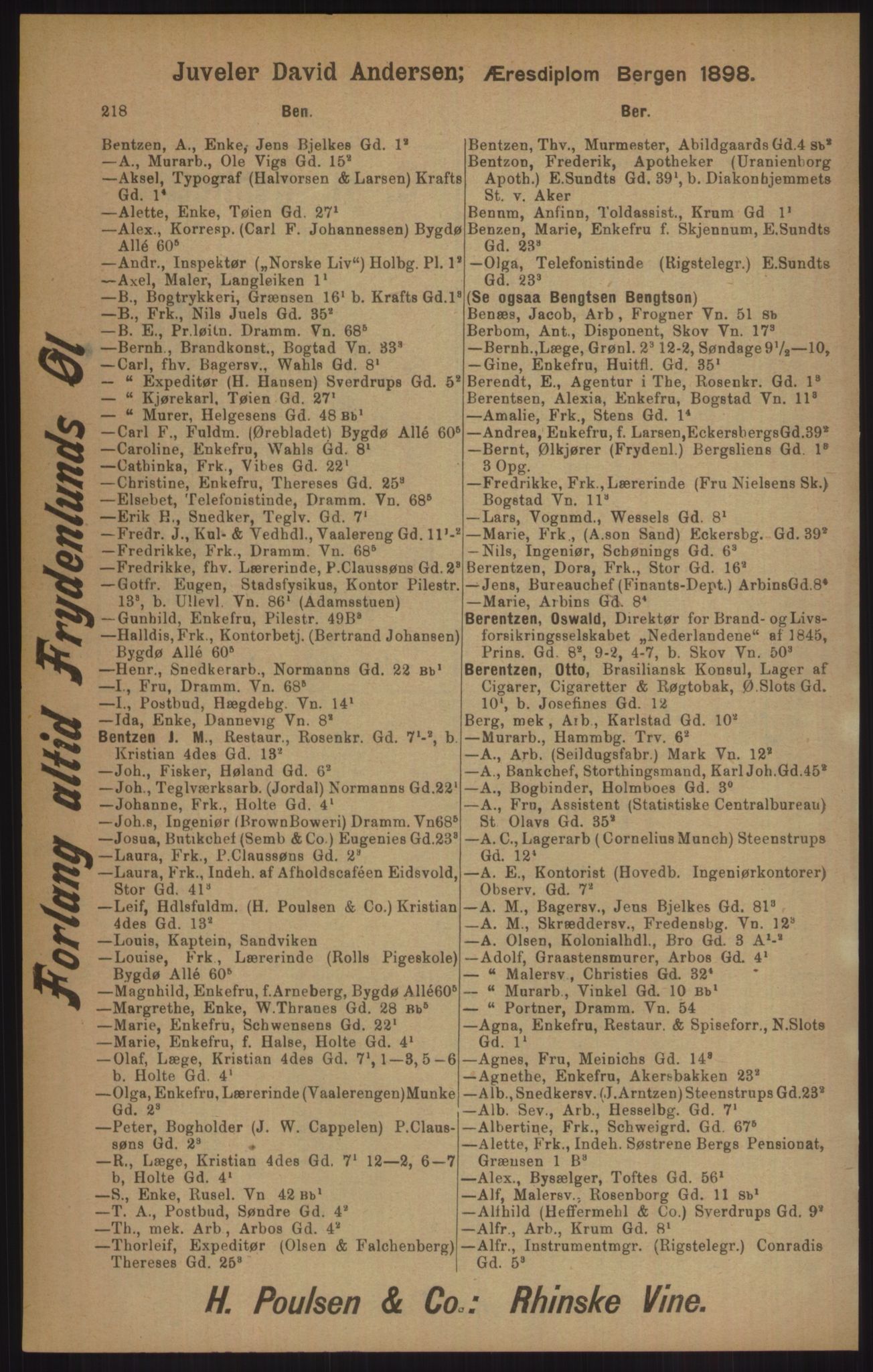 Kristiania/Oslo adressebok, PUBL/-, 1905, p. 218