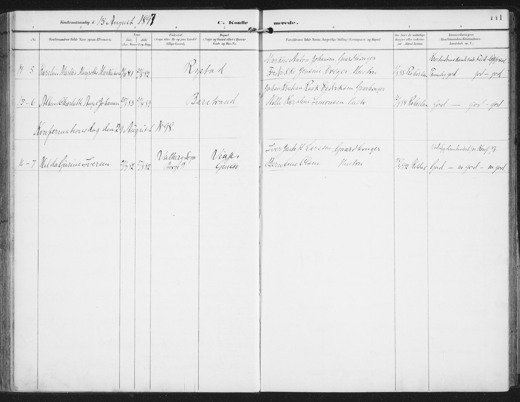 Ministerialprotokoller, klokkerbøker og fødselsregistre - Nordland, AV/SAT-A-1459/876/L1098: Parish register (official) no. 876A04, 1896-1915, p. 141