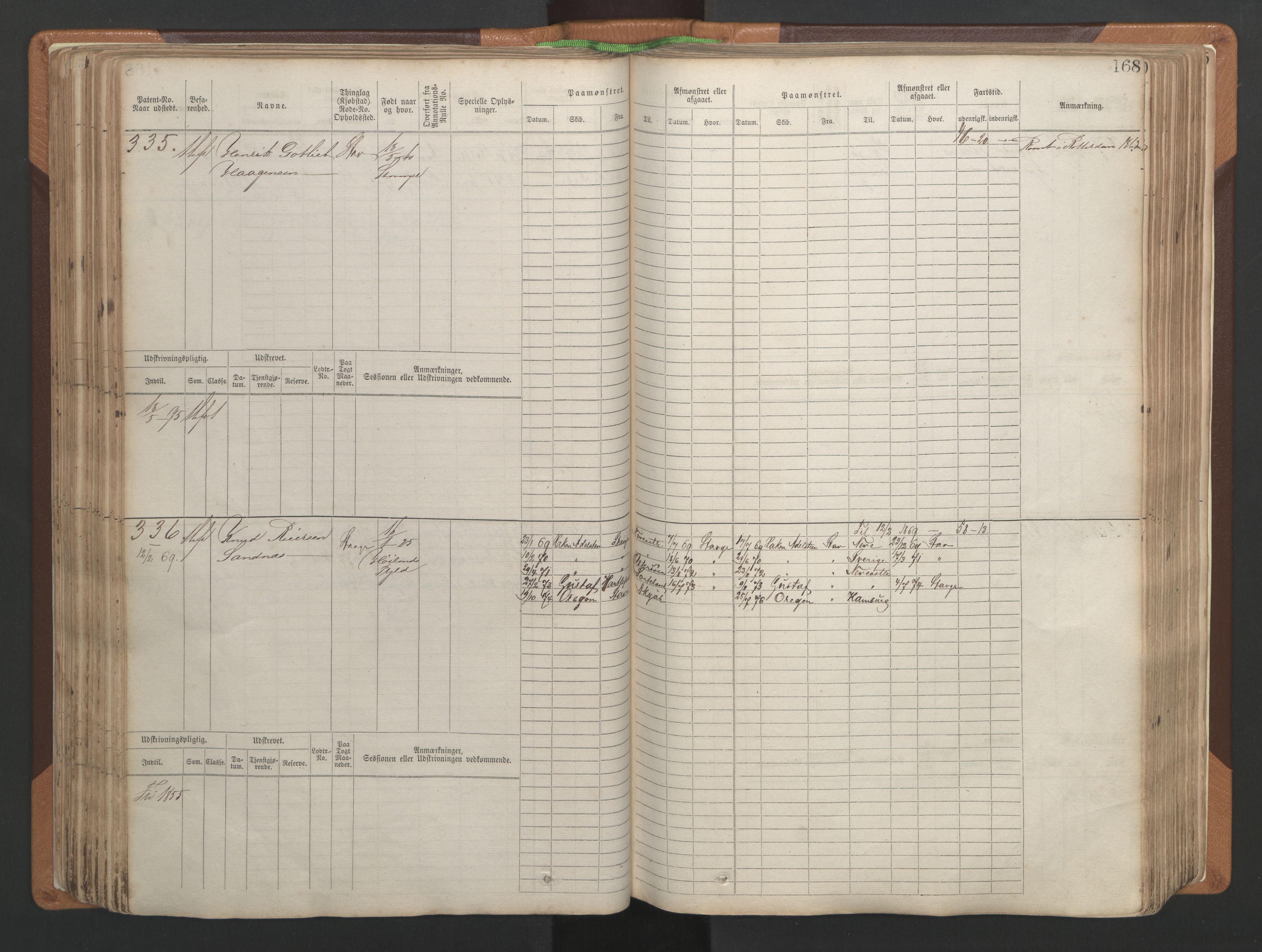 Stavanger sjømannskontor, AV/SAST-A-102006/F/Fb/Fbb/L0004: Sjøfartshovedrulle, patentnr. 1-792 (del 1), 1869-1880, p. 172