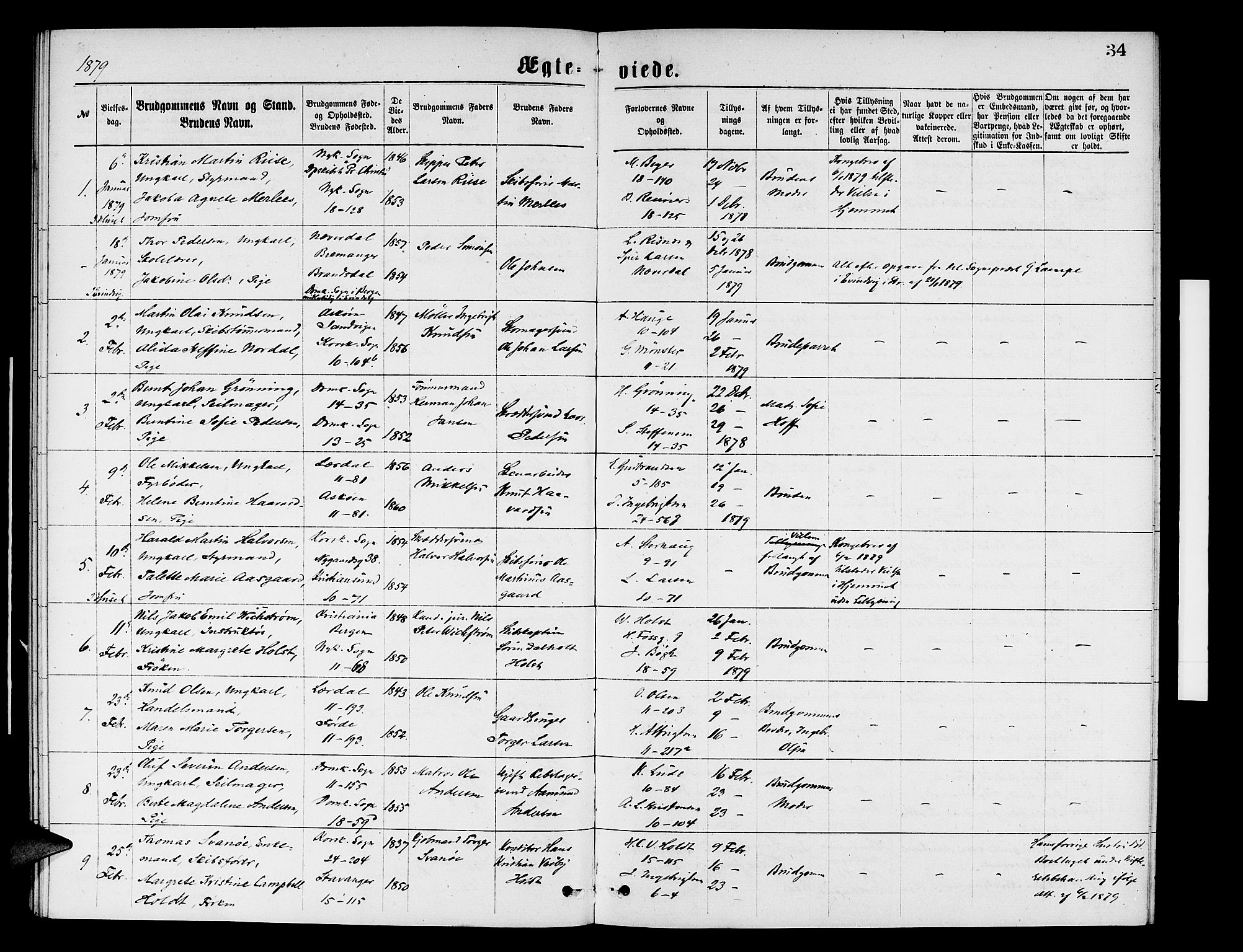 Domkirken sokneprestembete, SAB/A-74801/H/Hab/L0031: Parish register (copy) no. D 3, 1877-1880, p. 34