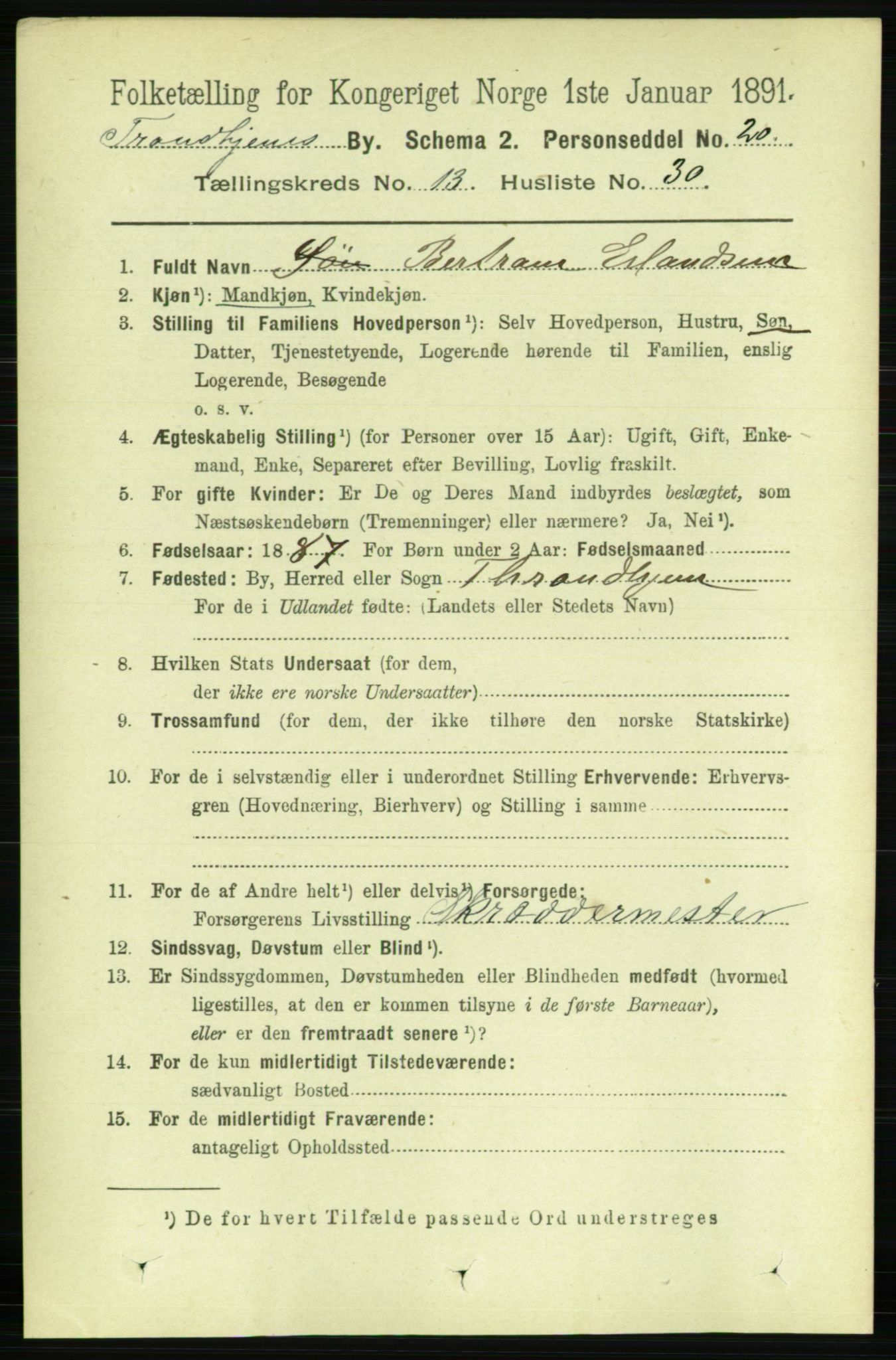 RA, 1891 census for 1601 Trondheim, 1891, p. 10564