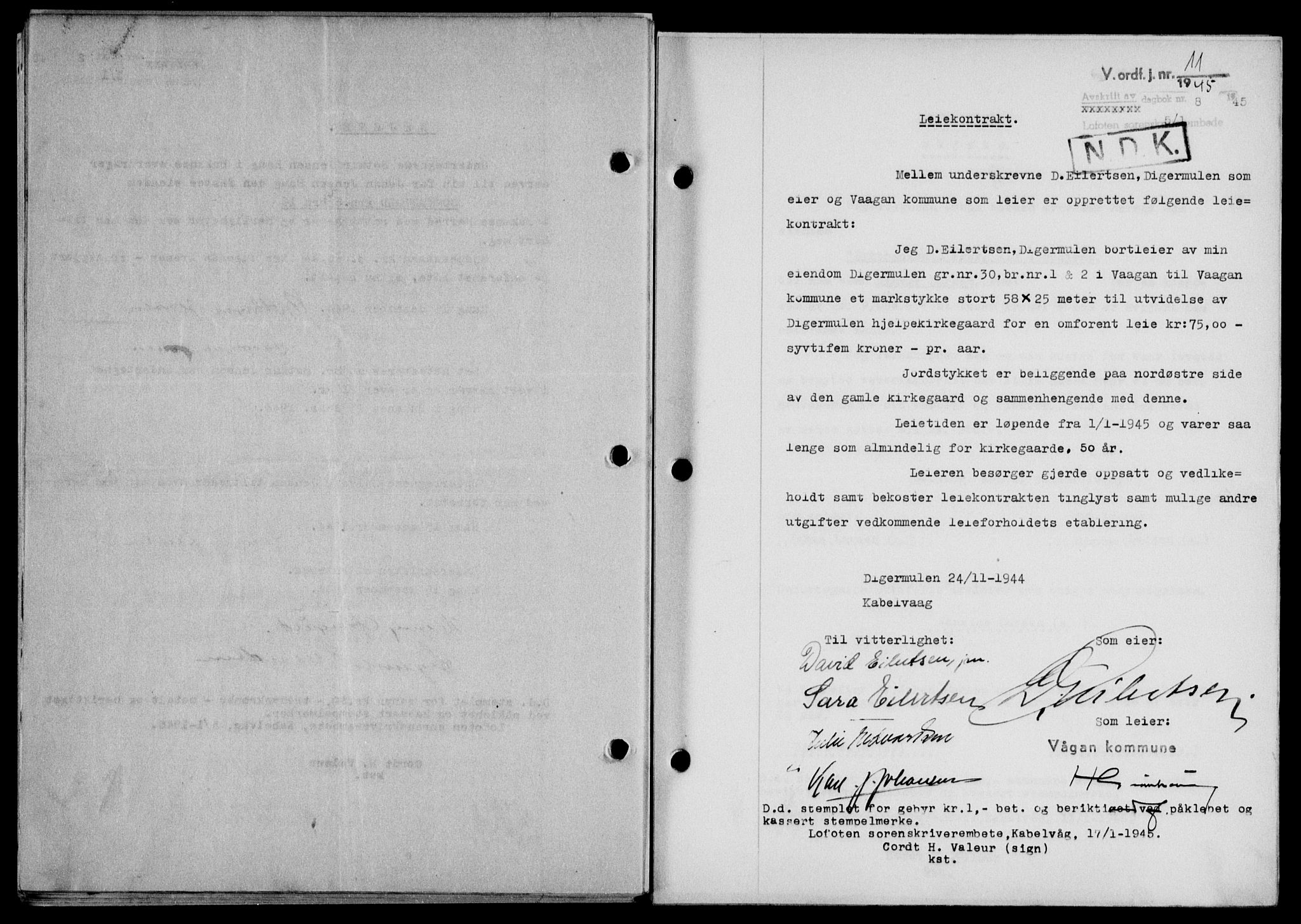 Lofoten sorenskriveri, SAT/A-0017/1/2/2C/L0013a: Mortgage book no. 13a, 1944-1946, Diary no: : 11/1945