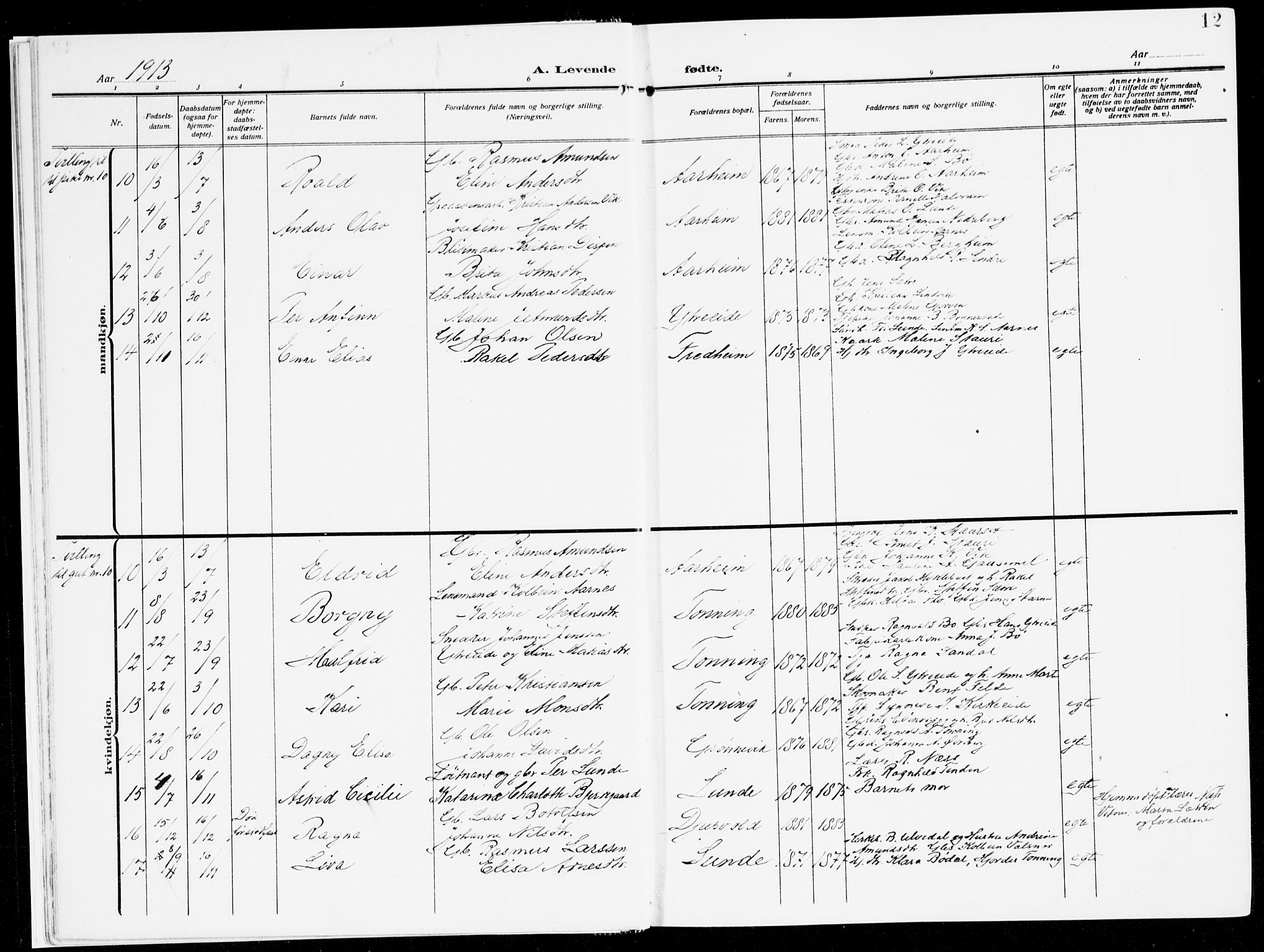 Stryn Sokneprestembete, AV/SAB-A-82501: Parish register (official) no. B 2, 1908-1936, p. 12