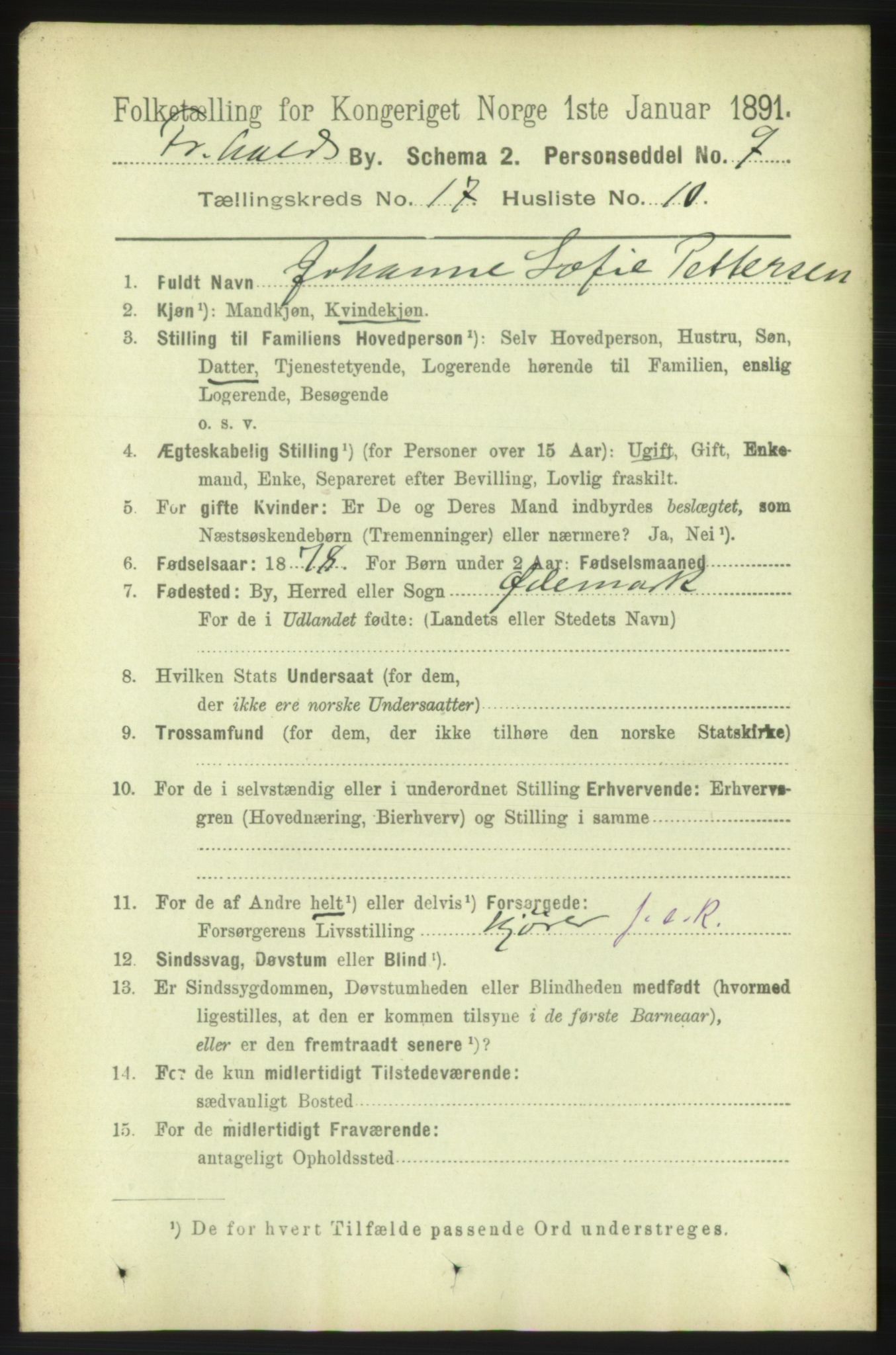 RA, 1891 census for 0101 Fredrikshald, 1891, p. 11004