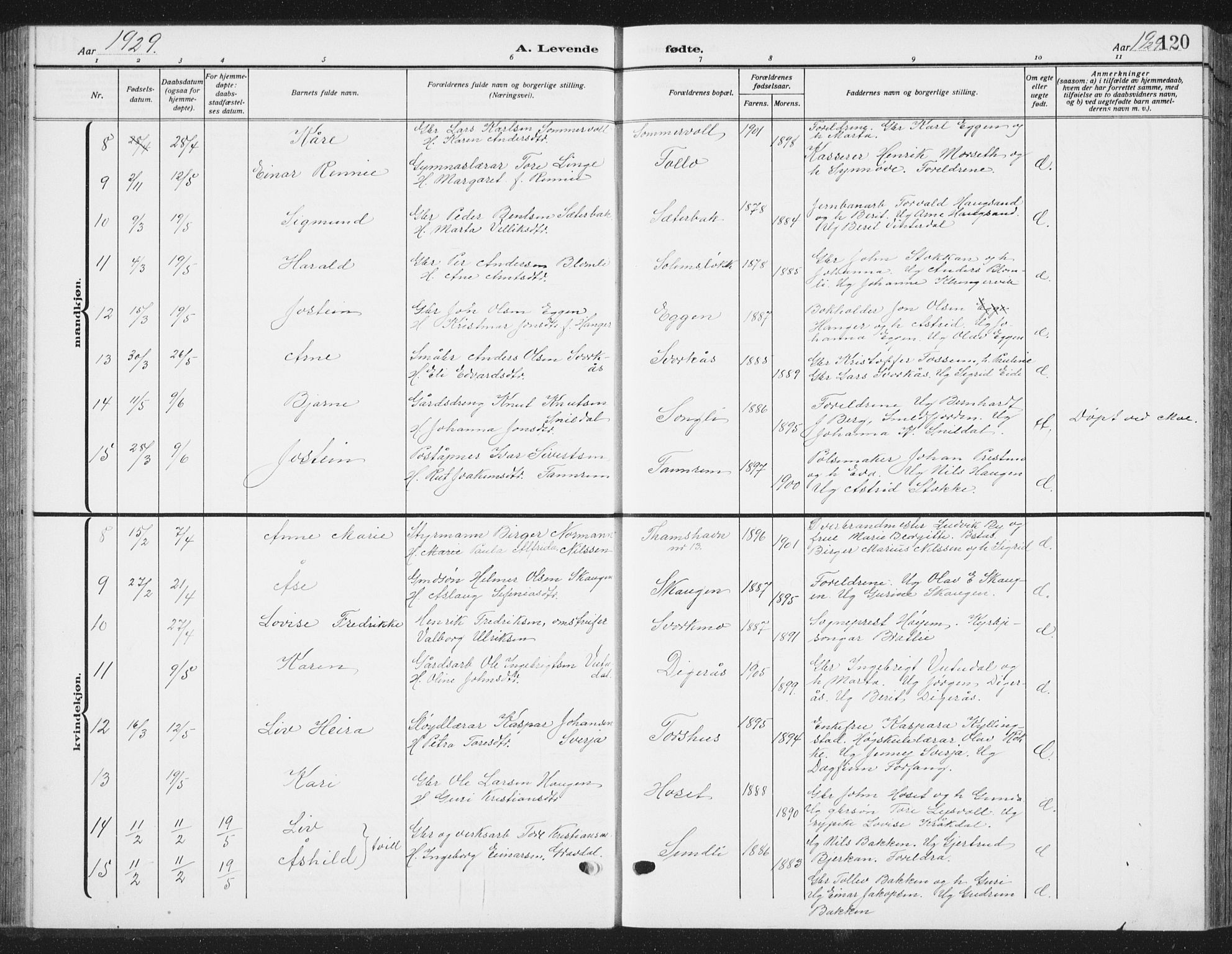Ministerialprotokoller, klokkerbøker og fødselsregistre - Sør-Trøndelag, SAT/A-1456/668/L0820: Parish register (copy) no. 668C09, 1912-1936, p. 120