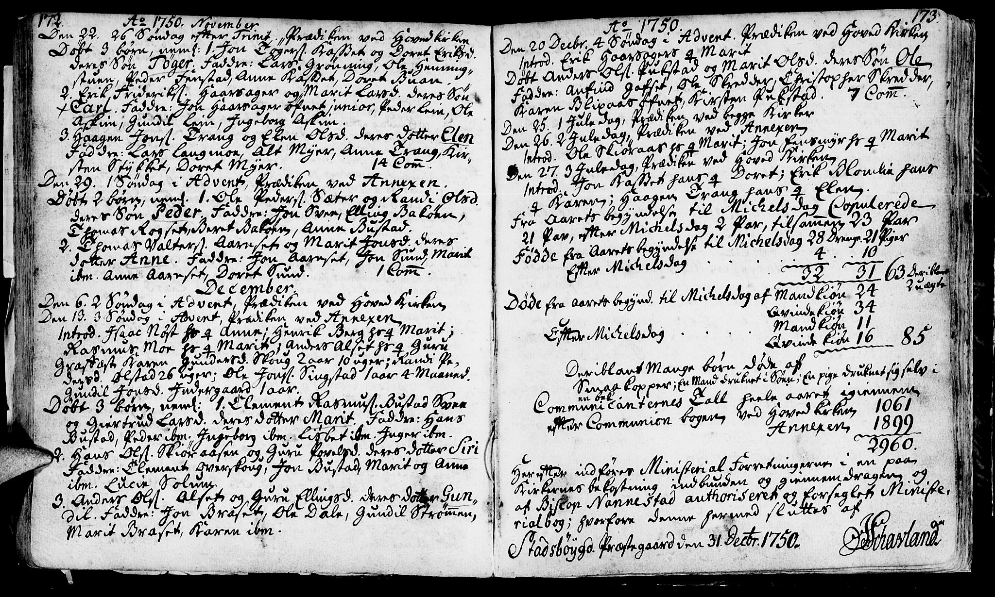 Ministerialprotokoller, klokkerbøker og fødselsregistre - Sør-Trøndelag, SAT/A-1456/646/L0604: Parish register (official) no. 646A02, 1735-1750, p. 172-173