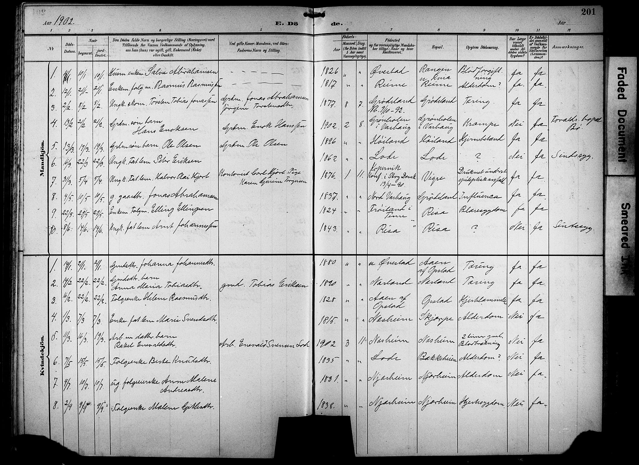 Hå sokneprestkontor, AV/SAST-A-101801/001/30BB/L0005: Parish register (copy) no. B 5, 1894-1912, p. 201