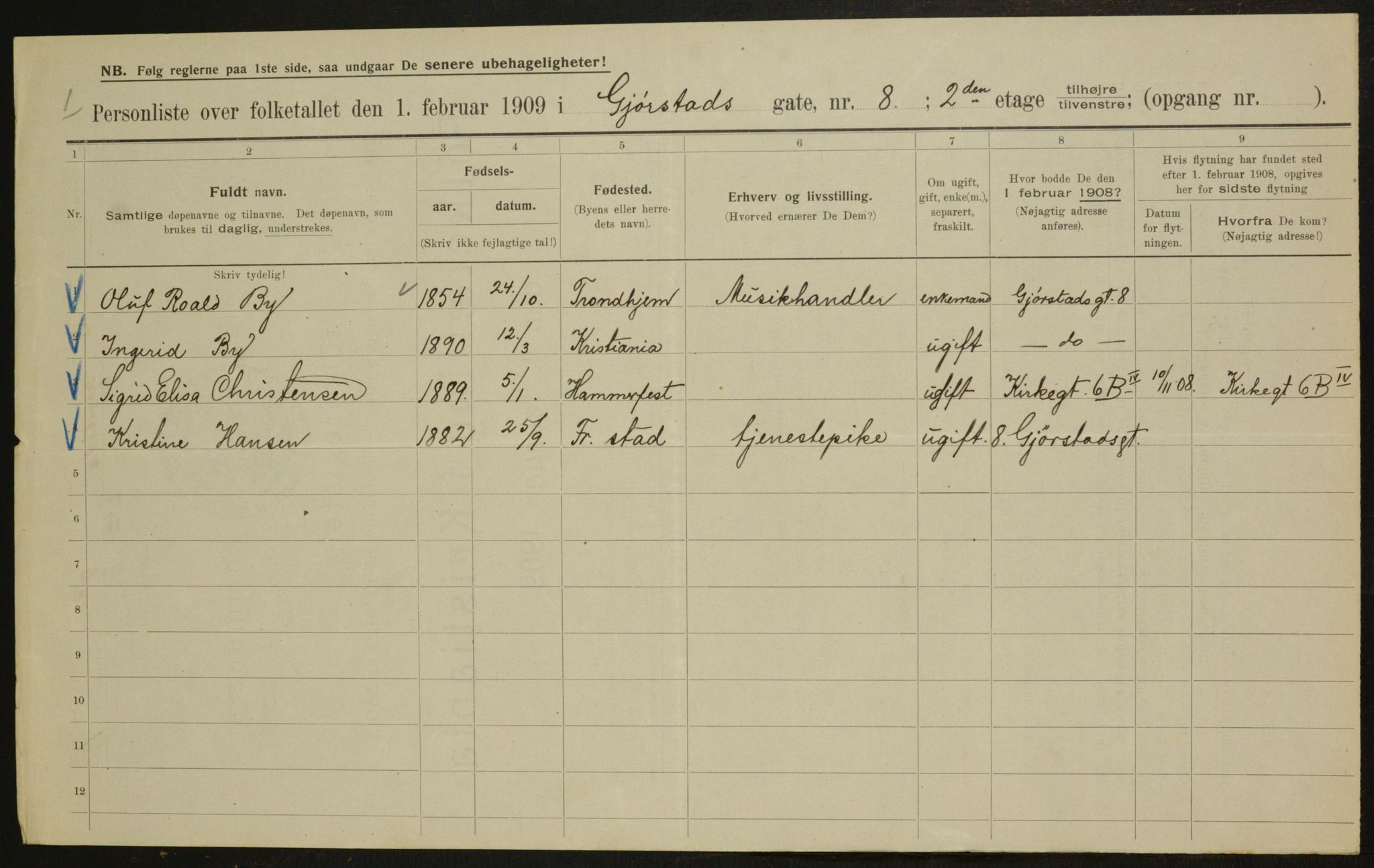 OBA, Municipal Census 1909 for Kristiania, 1909, p. 26630