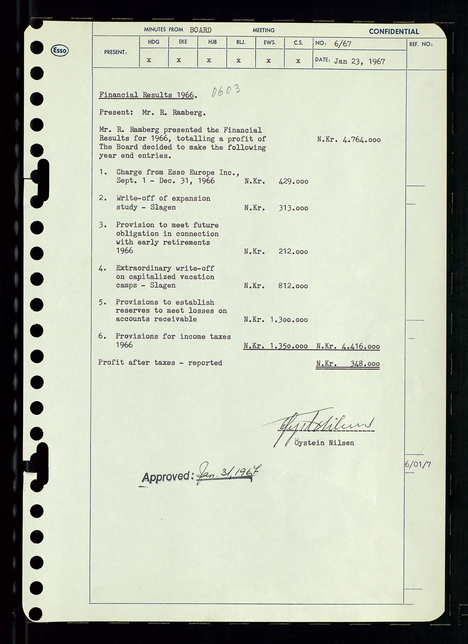 Pa 0982 - Esso Norge A/S, AV/SAST-A-100448/A/Aa/L0002/0003: Den administrerende direksjon Board minutes (styrereferater) / Den administrerende direksjon Board minutes (styrereferater), 1967, p. 12