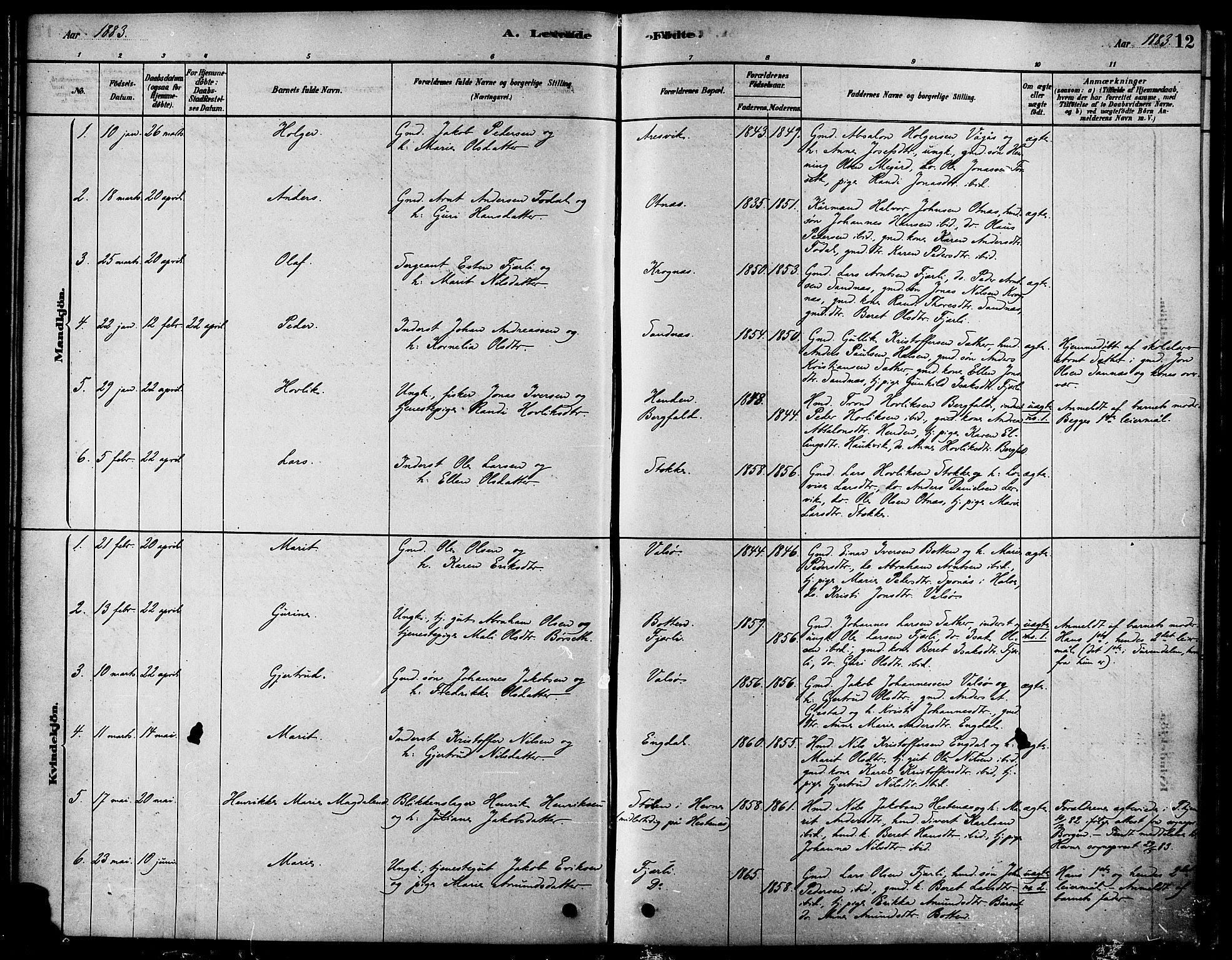 Ministerialprotokoller, klokkerbøker og fødselsregistre - Møre og Romsdal, AV/SAT-A-1454/580/L0924: Parish register (official) no. 580A01, 1878-1887, p. 12