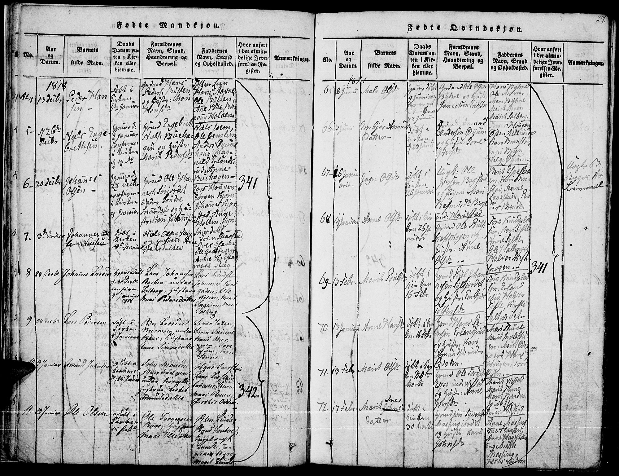 Fron prestekontor, SAH/PREST-078/H/Ha/Haa/L0002: Parish register (official) no. 2, 1816-1827, p. 27