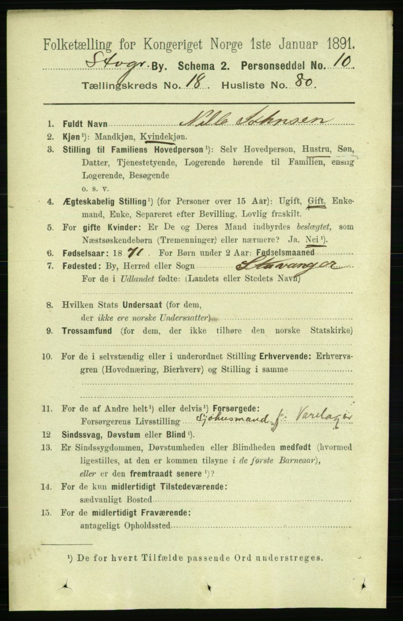 RA, 1891 census for 1103 Stavanger, 1891, p. 22386