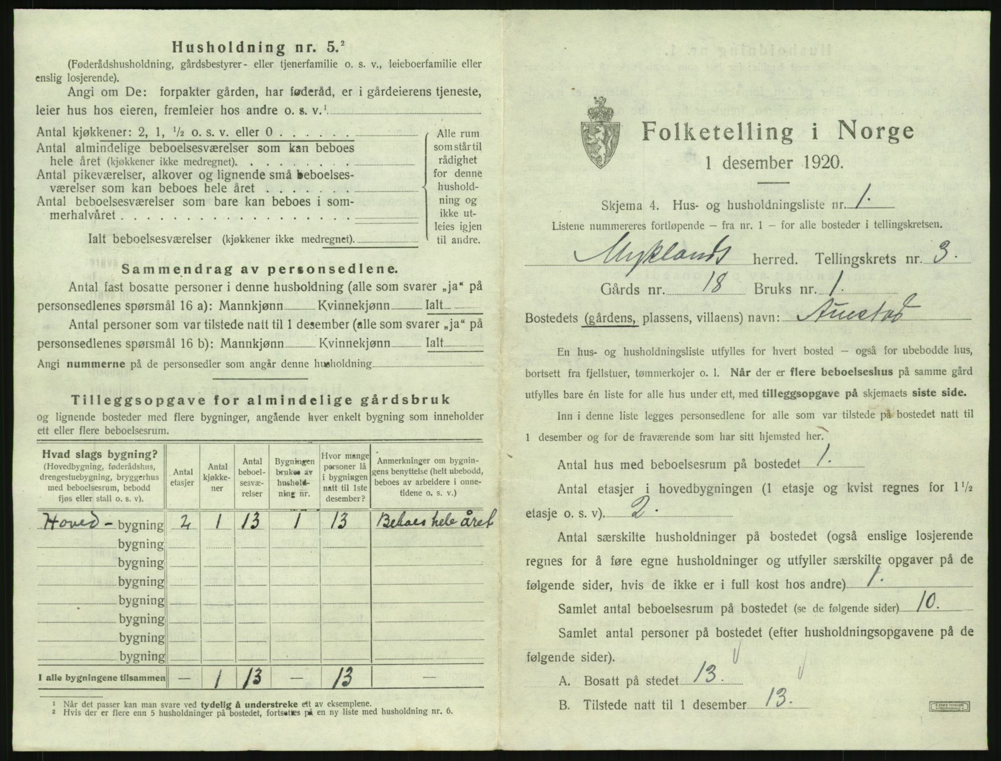 SAK, 1920 census for Mykland, 1920, p. 162