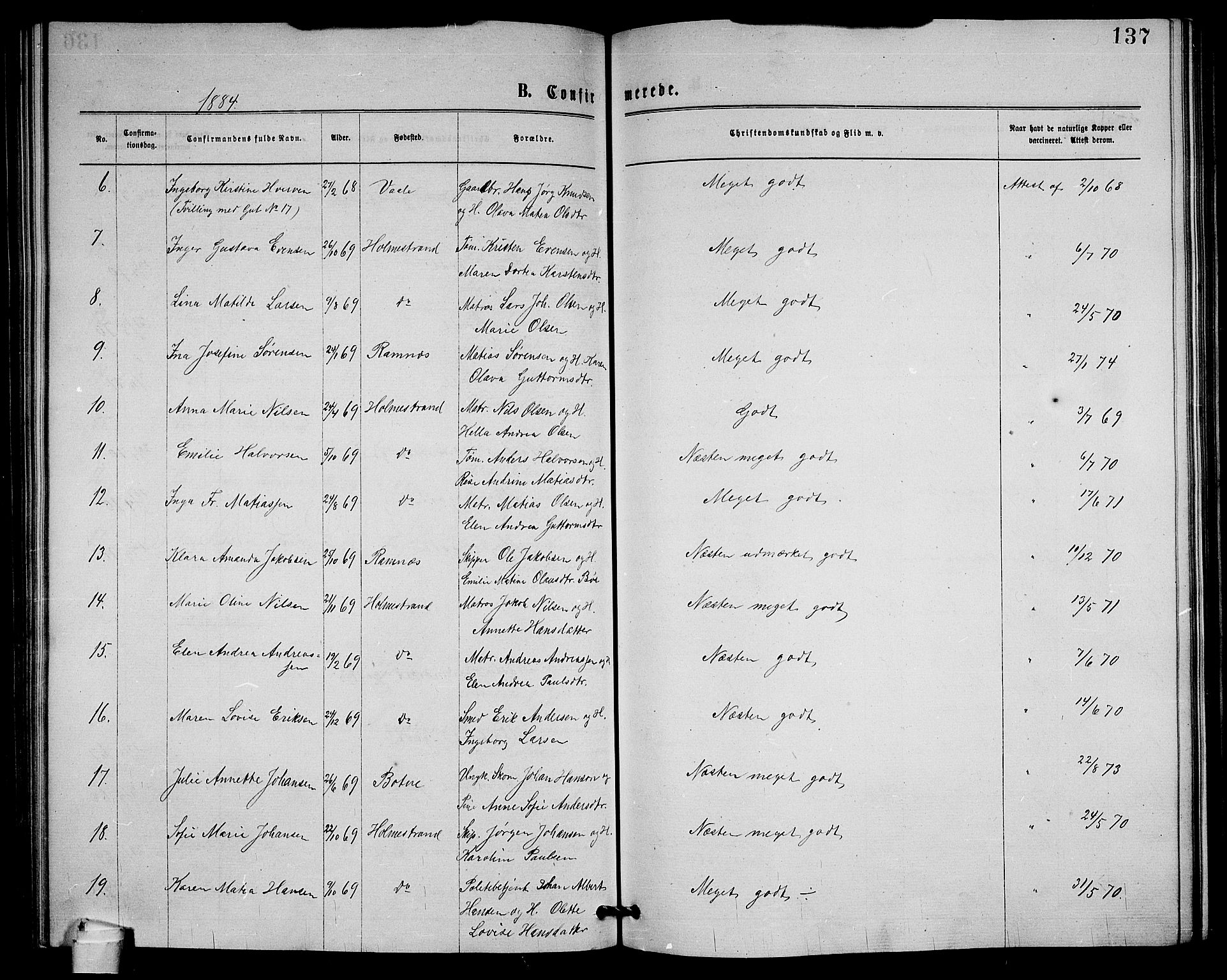 Holmestrand kirkebøker, AV/SAKO-A-346/G/Ga/L0004: Parish register (copy) no. 4, 1874-1888, p. 137