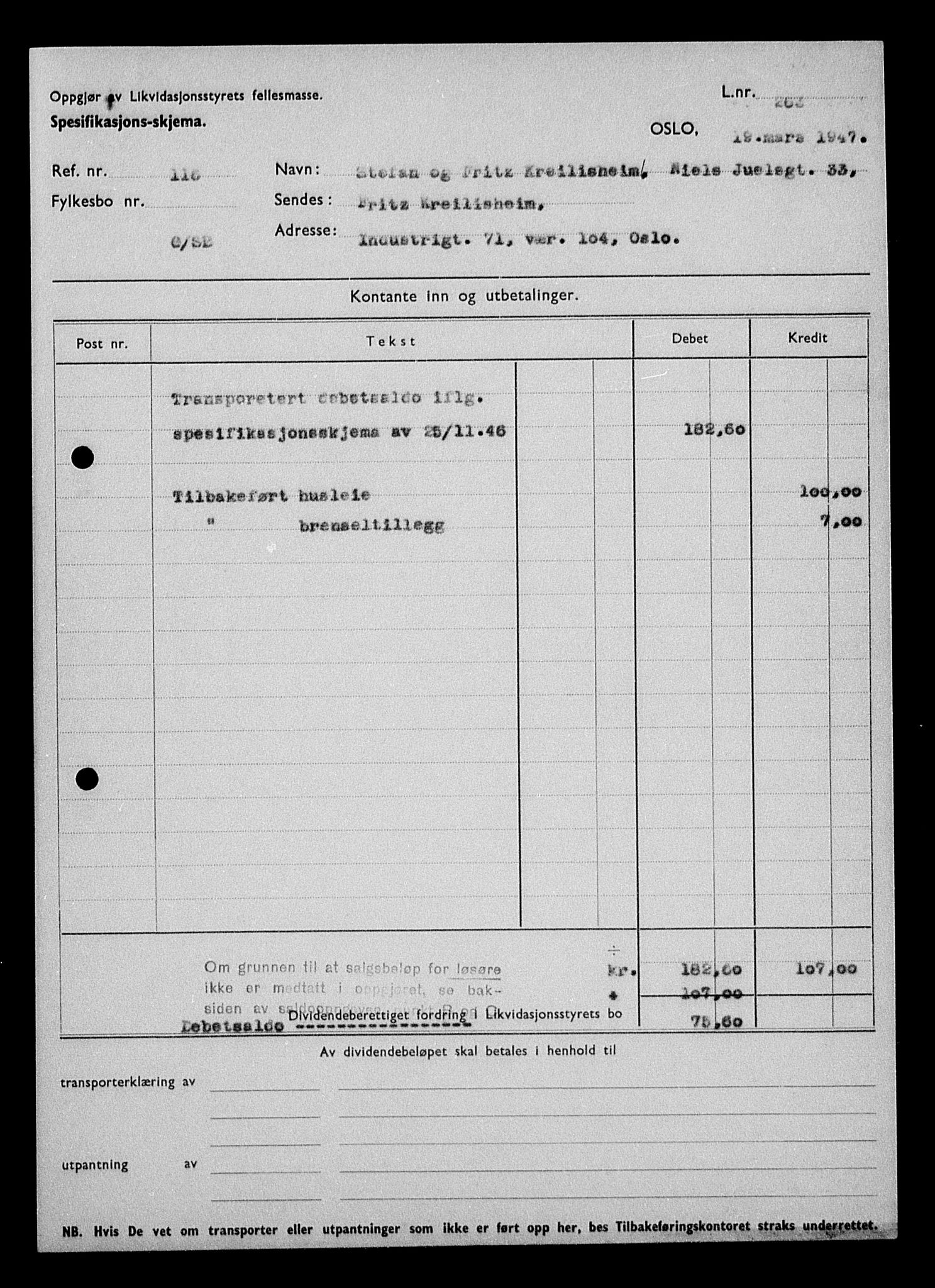 Justisdepartementet, Tilbakeføringskontoret for inndratte formuer, AV/RA-S-1564/H/Hc/Hcc/L0953: --, 1945-1947, p. 97