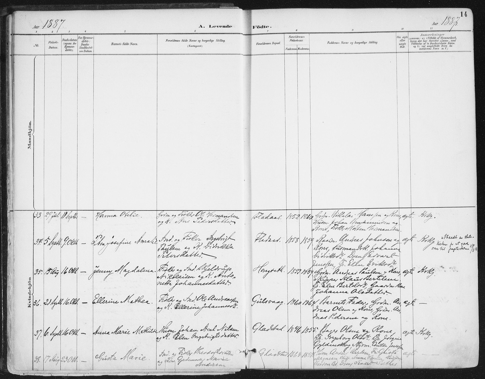 Ministerialprotokoller, klokkerbøker og fødselsregistre - Nordland, AV/SAT-A-1459/816/L0244: Parish register (official) no. 816A10, 1886-1903, p. 14