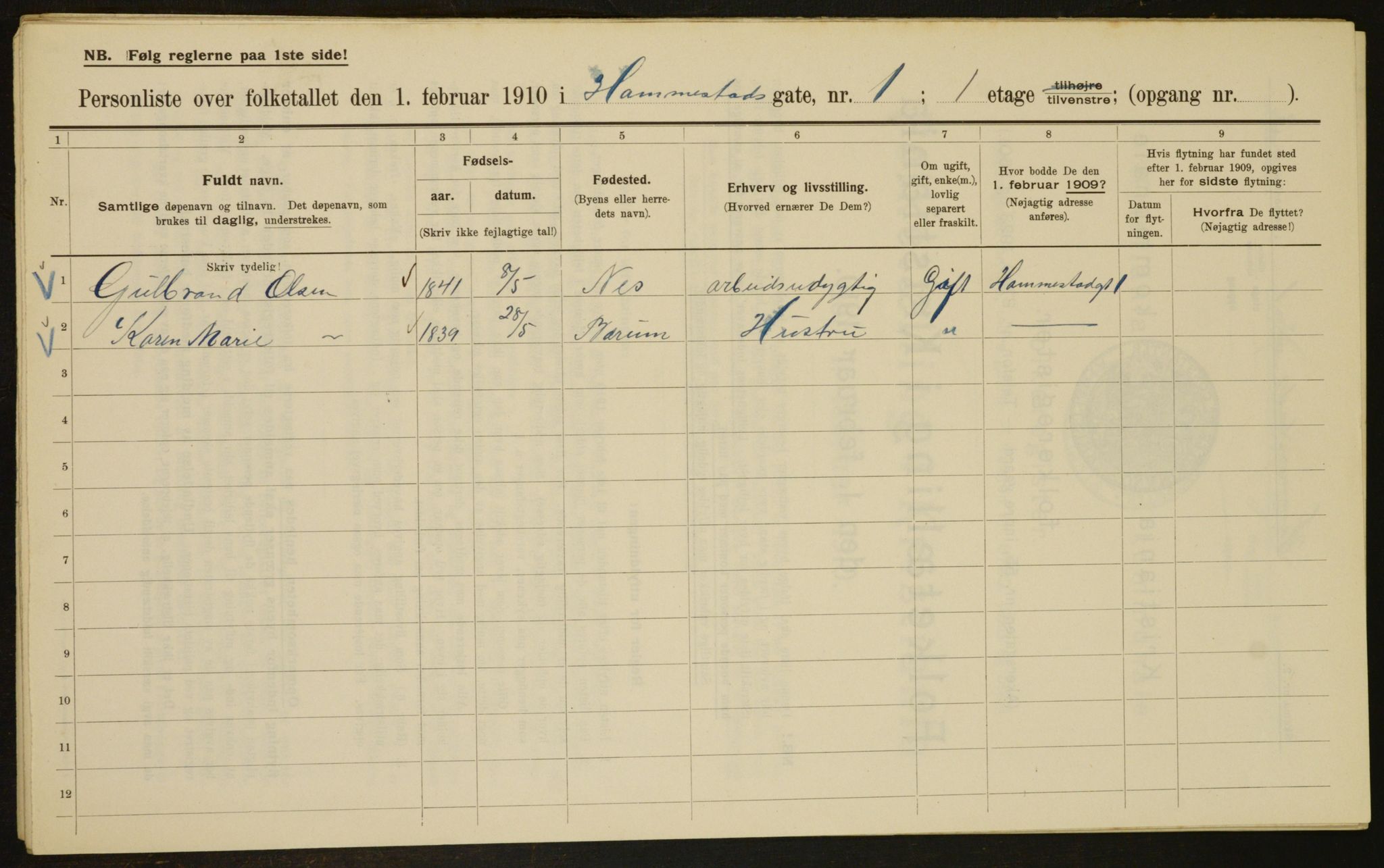 OBA, Municipal Census 1910 for Kristiania, 1910, p. 32382