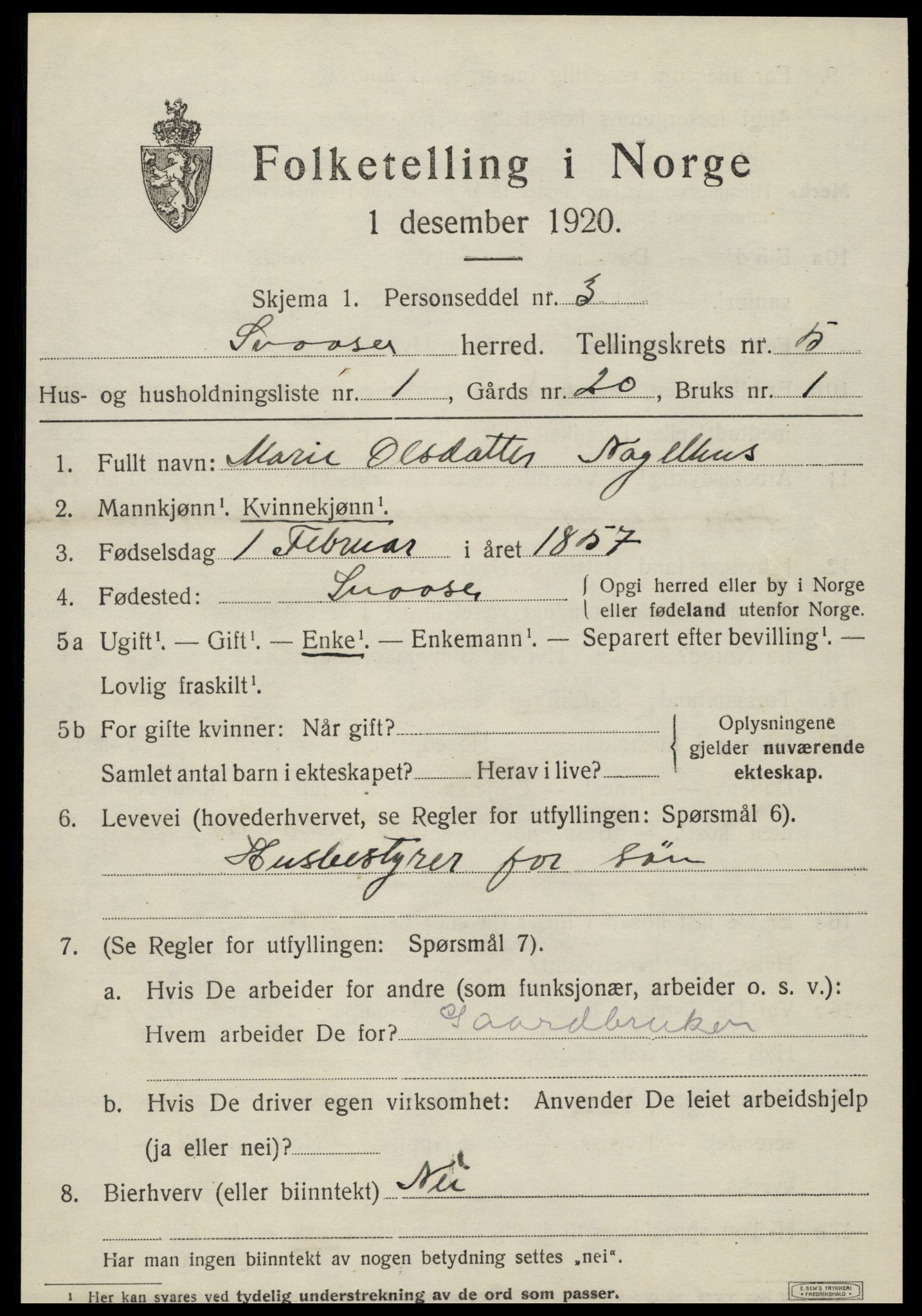 SAT, 1920 census for Snåsa, 1920, p. 2282