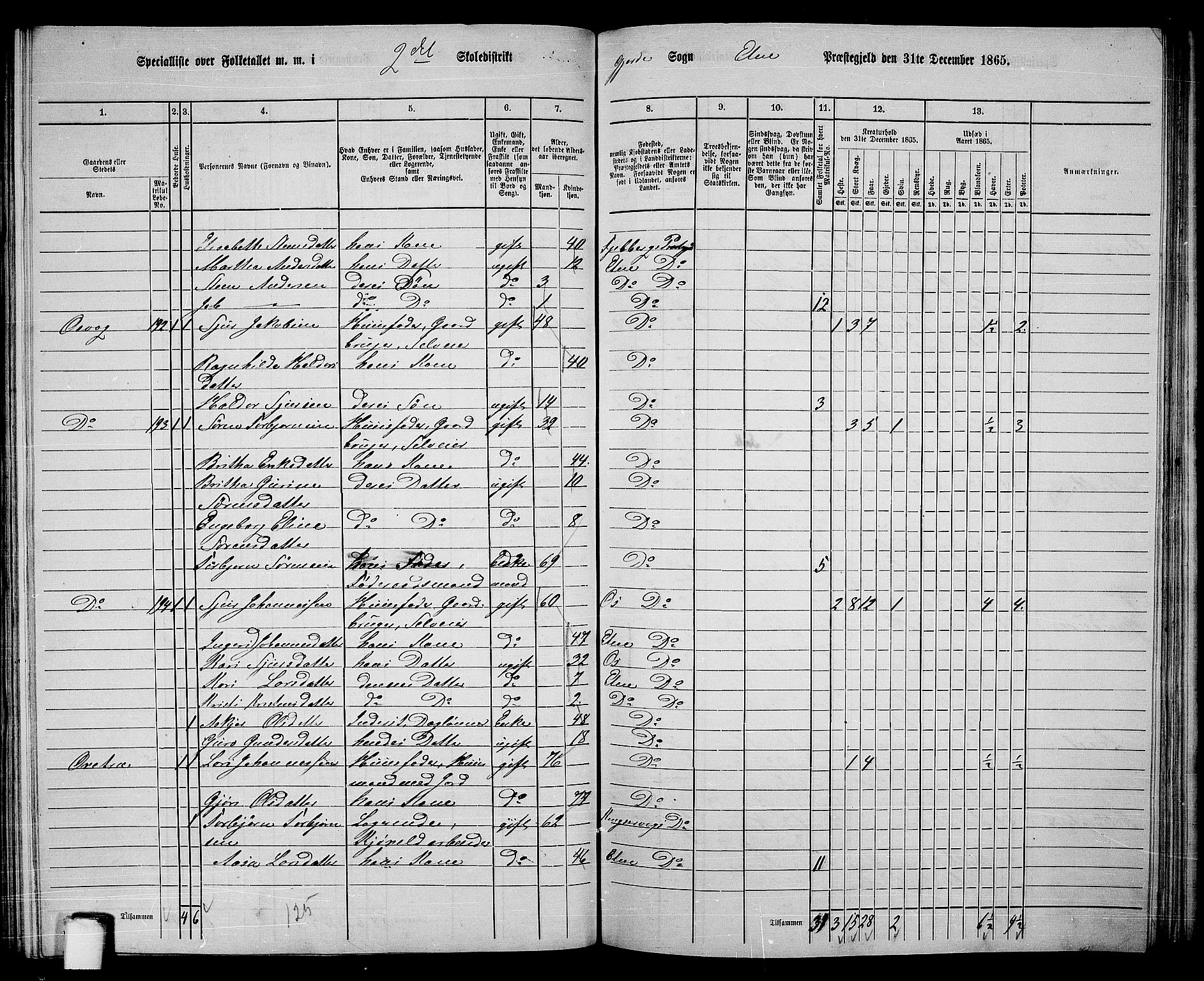 RA, 1865 census for Etne, 1865, p. 140