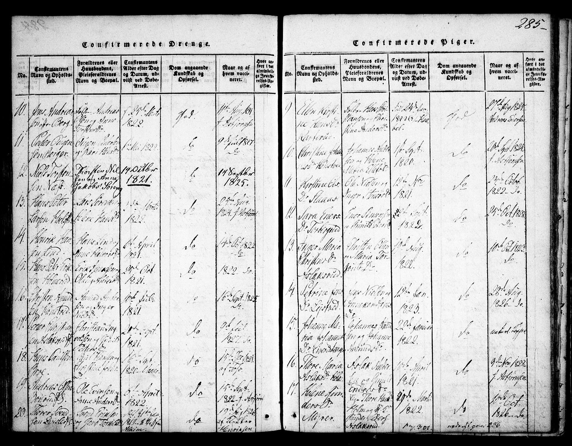 Skiptvet prestekontor Kirkebøker, SAO/A-20009/F/Fa/L0005: Parish register (official) no. 5, 1814-1838, p. 285