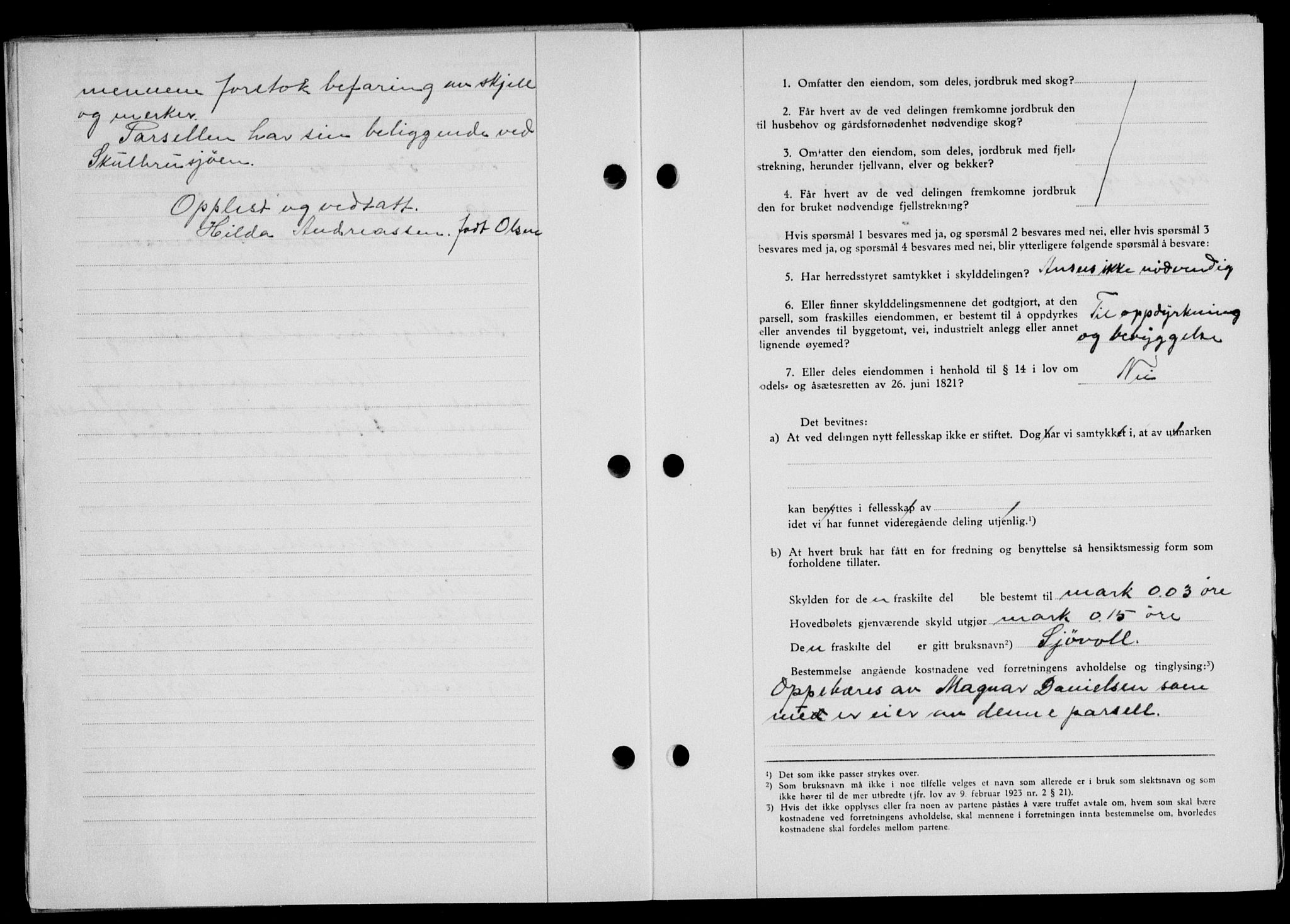 Lofoten sorenskriveri, SAT/A-0017/1/2/2C/L0014a: Mortgage book no. 14a, 1946-1946, Diary no: : 954/1946