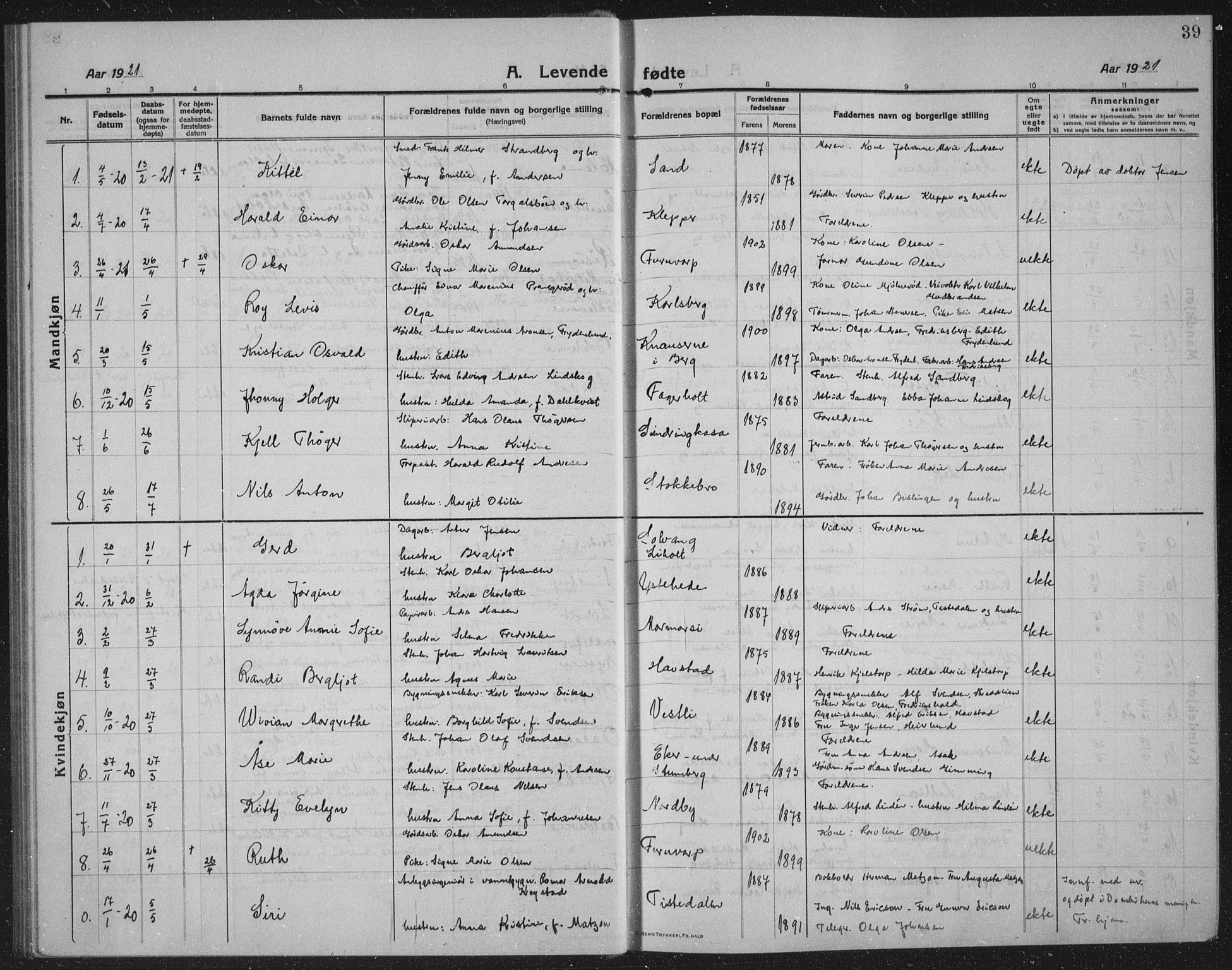 Idd prestekontor Kirkebøker, SAO/A-10911/G/Gb/L0003: Parish register (copy) no. II 3, 1914-1940, p. 39
