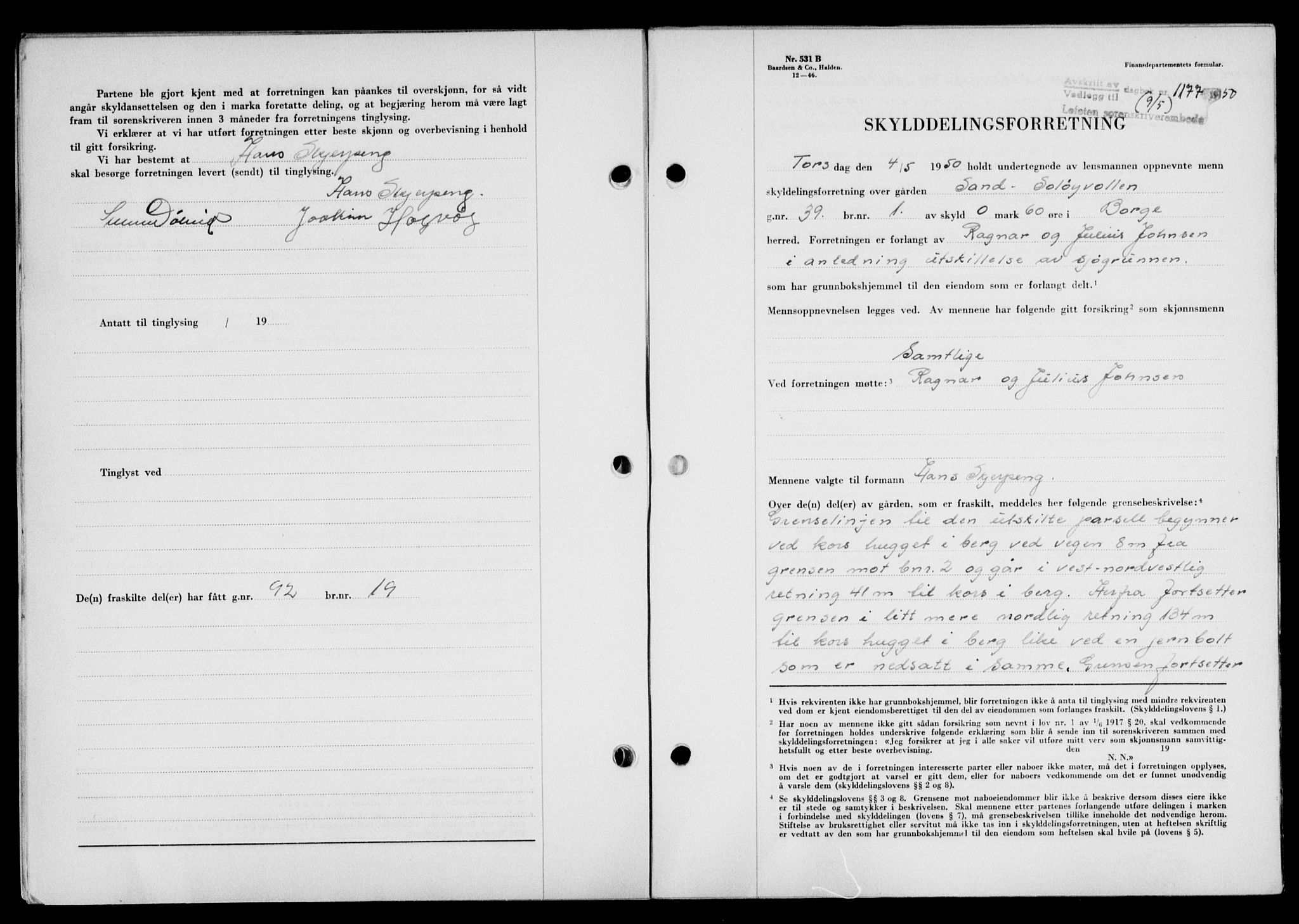 Lofoten sorenskriveri, SAT/A-0017/1/2/2C/L0023a: Mortgage book no. 23a, 1950-1950, Diary no: : 1177/1950