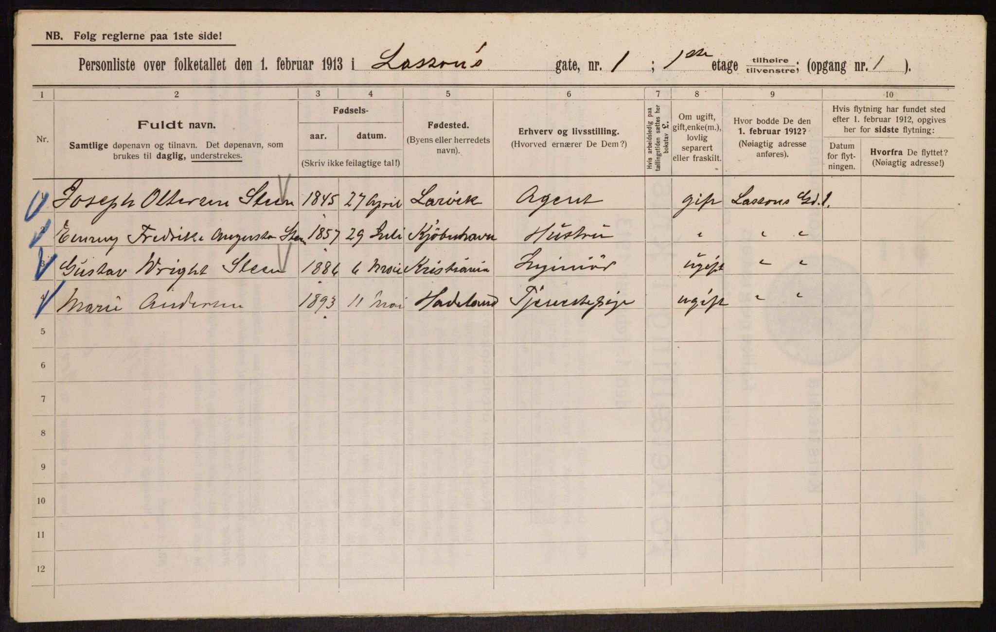 OBA, Municipal Census 1913 for Kristiania, 1913, p. 56973